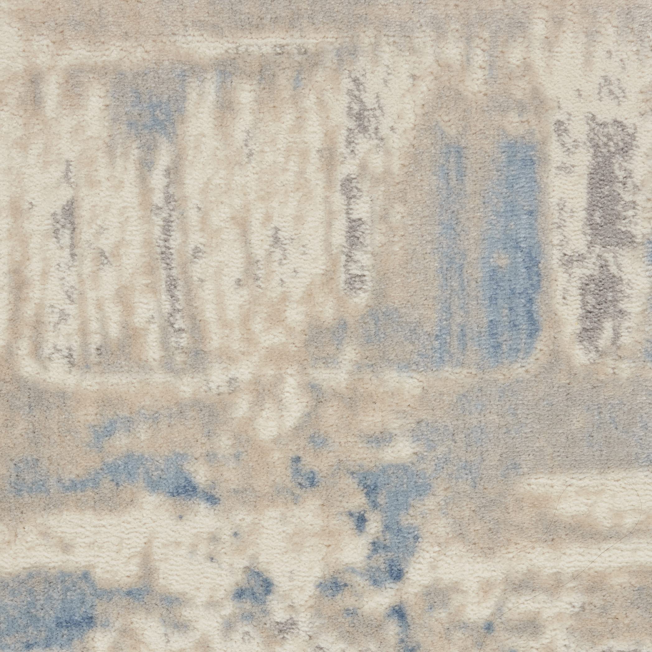 Nourison Solace Abstract Ivory Grey Blue 8x10 Area Rug - Easy Clean, Non-Shedding, Stain Resistant for Bedroom, Living Room, Dining Room & Kitchen | Soft Comfort Underfoot for Home Decor & High Traffic Areas