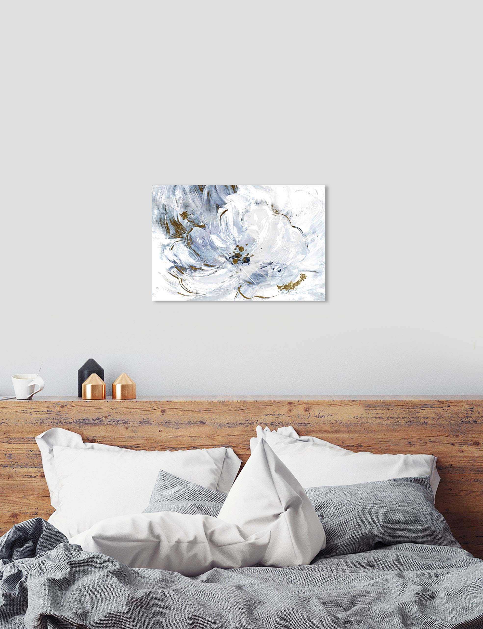 Oliver Gal Artist Co. 'Camellia Evenings' Abstract Wall Art Canvas Print - 36x24 Inches White & Gold Modern Home Decor | Perfect for Living Room, Bedroom & Office Wall Decoration