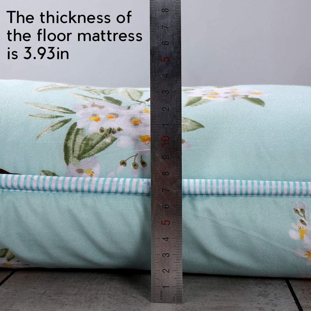 MAXYOYO Floor Mattress - Japanese Futon Mattress with Floral Print | Comfortable Sleeping Pad for Guest Beds, Camping & Home Yoga