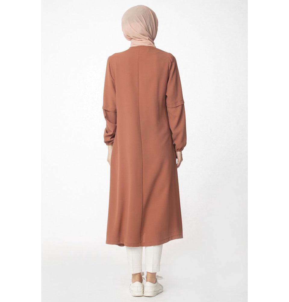 Abaci Modest Wraparound Topcoat 130422 in Burnt Orange - Stylish Women's Outerwear for Fall & Winter Fashion