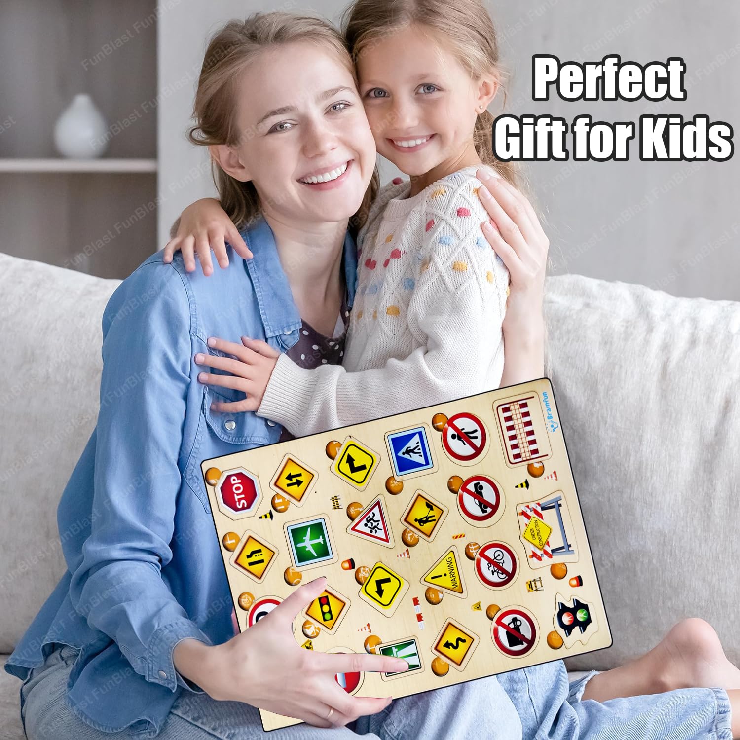 FunBlast Wooden Road Safety Signals Learning Board - Colorful Educational Toy for Kids, Boys & Girls | Traffic Sign Puzzle for Early Childhood Learning & Playroom Activities