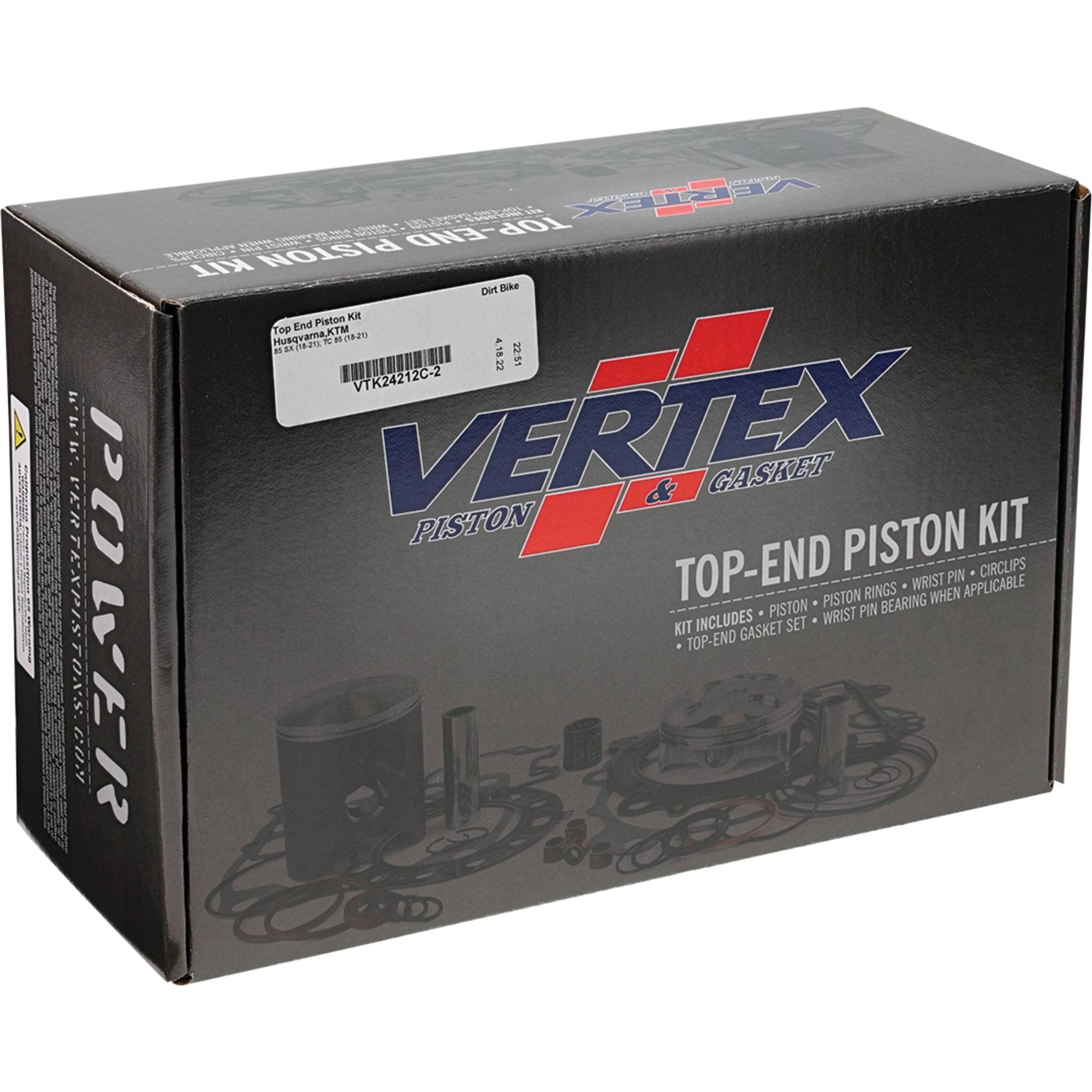 Vertex VTK24212C-2 Top End Piston Kit for KTM 85 SX & Husqvarna TC 85 (2018-2021) - 47mm Cylinder, 85cc STD Compression, 46.96mm Piston | Motorcycle Engine Rebuild & Performance Upgrade