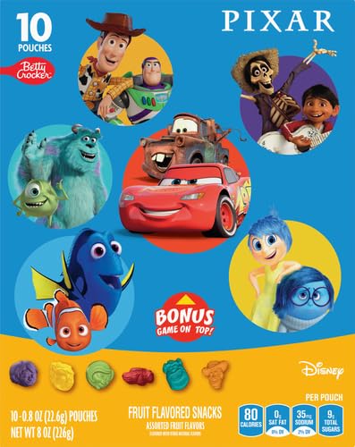Disney Pixar Fruit Flavored Gummy Snacks - 10 Count Pouches | Kids Lunch Box Treats, Party Favors & Movie Night Snacks