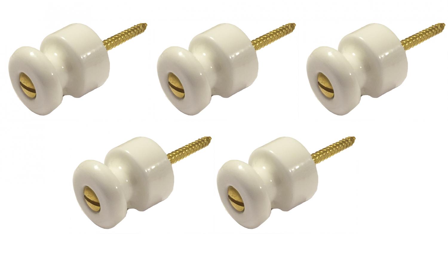 5-Pack Porcelain and Brass Isolator Knobs - Durable Electrical Insulators for DIY Projects and Home Wiring