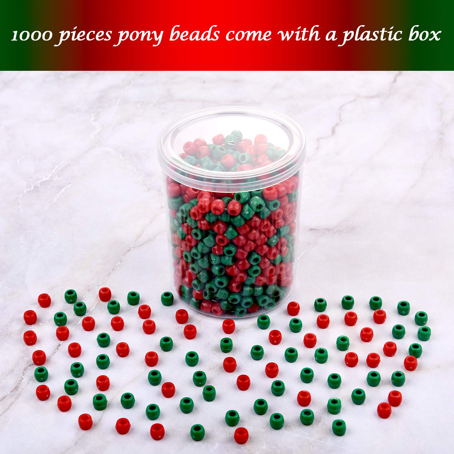 1000 Pcs Christmas Pony Beads - Plastic Round Craft Beads for DIY Jewelry Making & Holiday Decorations - Perfect for Christmas Ornaments, Bracelets, Necklaces & Tree Decor