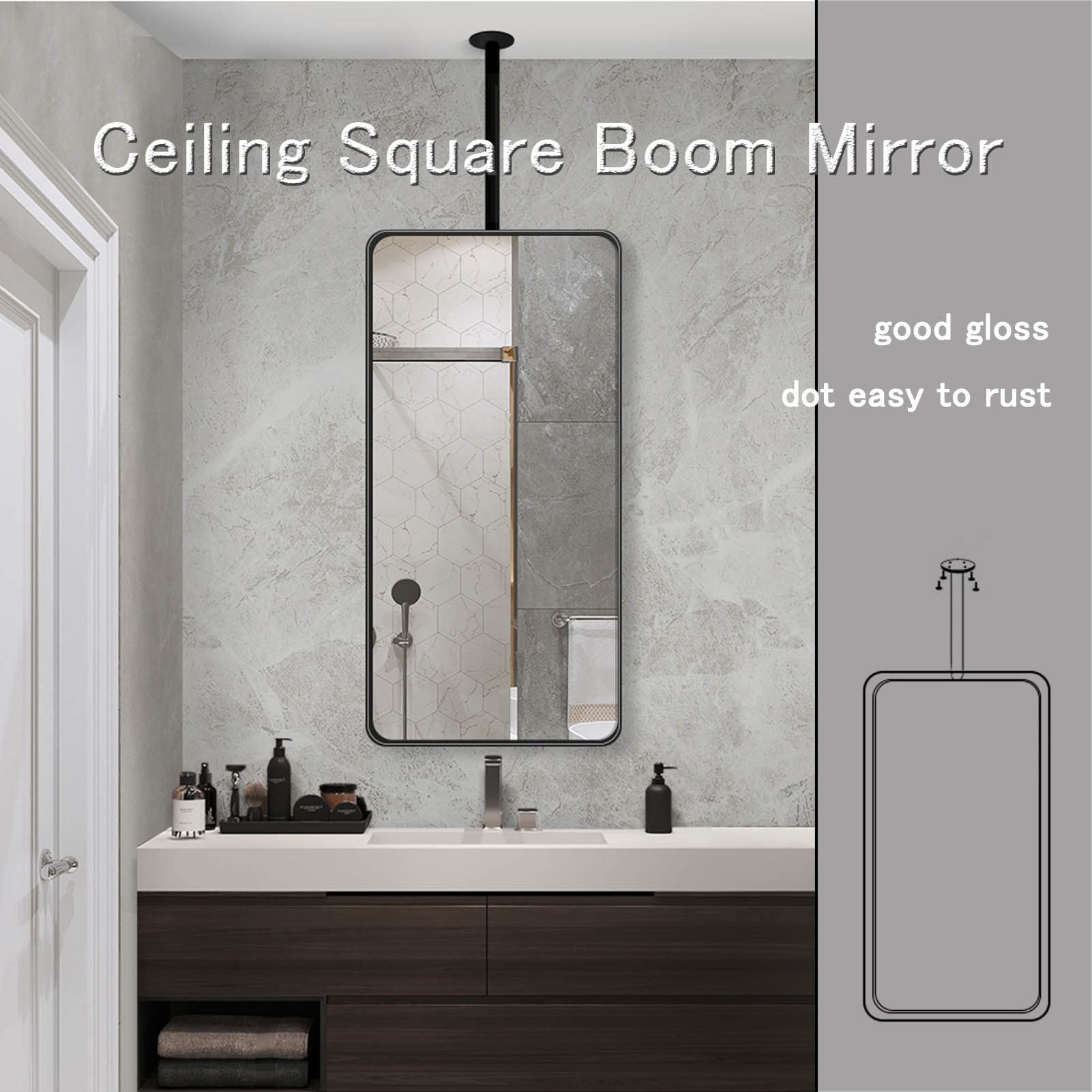 Black Metal Frame Rectangular Hanging Mirror - 40cmx60cm HD Bathroom Vanity Mirror, Ceiling Mounted Wall Mirror for Home Decor & Hotel - Perfect for Makeup, Dressing Room & Bathroom Vanity Areas