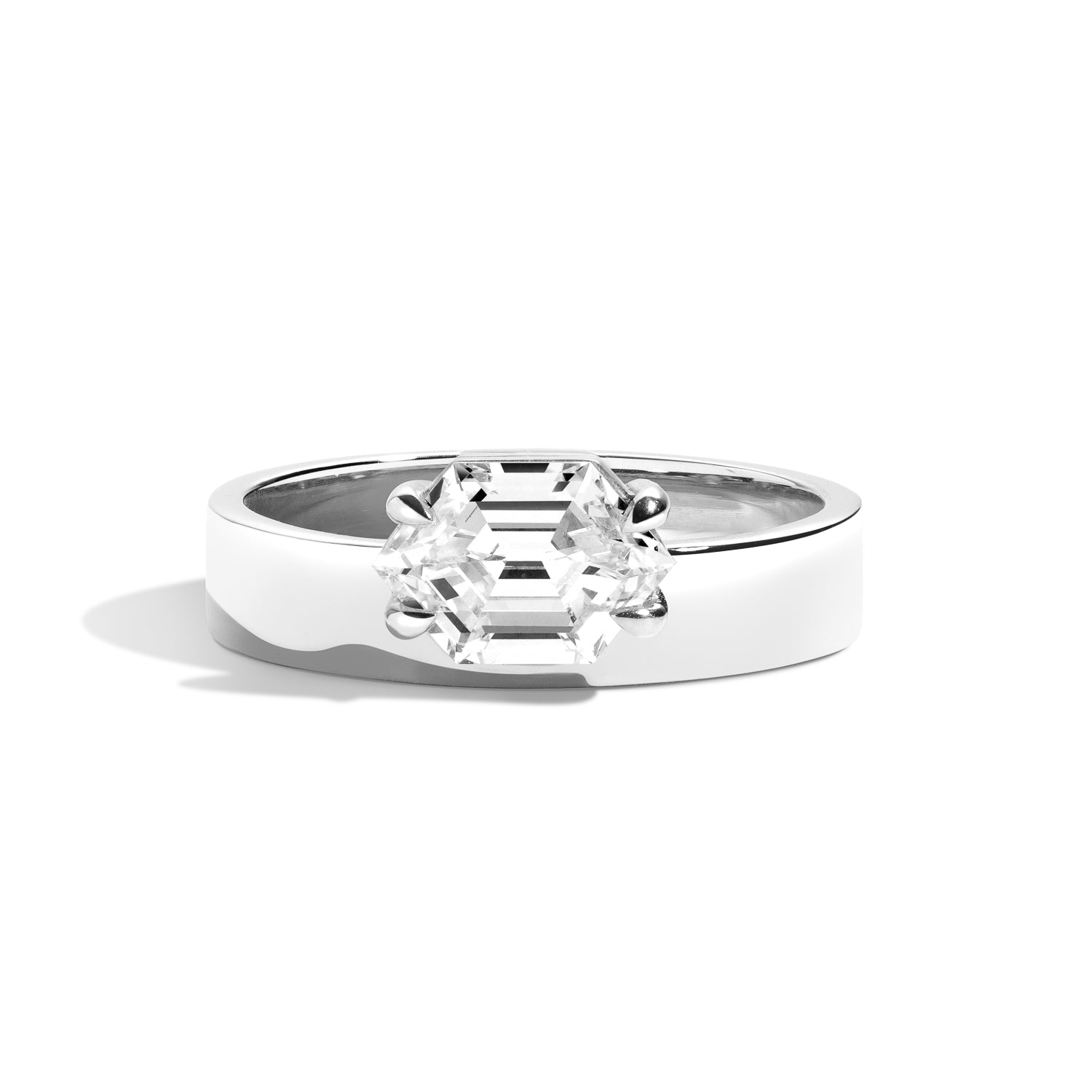 East West Elongated Hexagon Offset Ring - Unique Geometric Wedding Band, Stackable Dainty Ring for Women, Perfect for Engagement, Anniversary & Everyday Wear