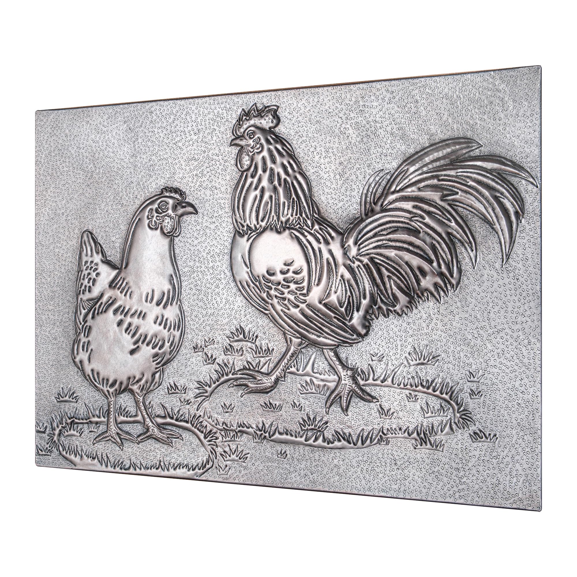 Handmade Copper Backsplash Tile - Rooster & Chicken Design - Custom Kitchen Backsplash Panel for Indoor & Outdoor Wall Decor (Gray) | Perfect for Farmhouse, Rustic, or Country Style Kitchens
