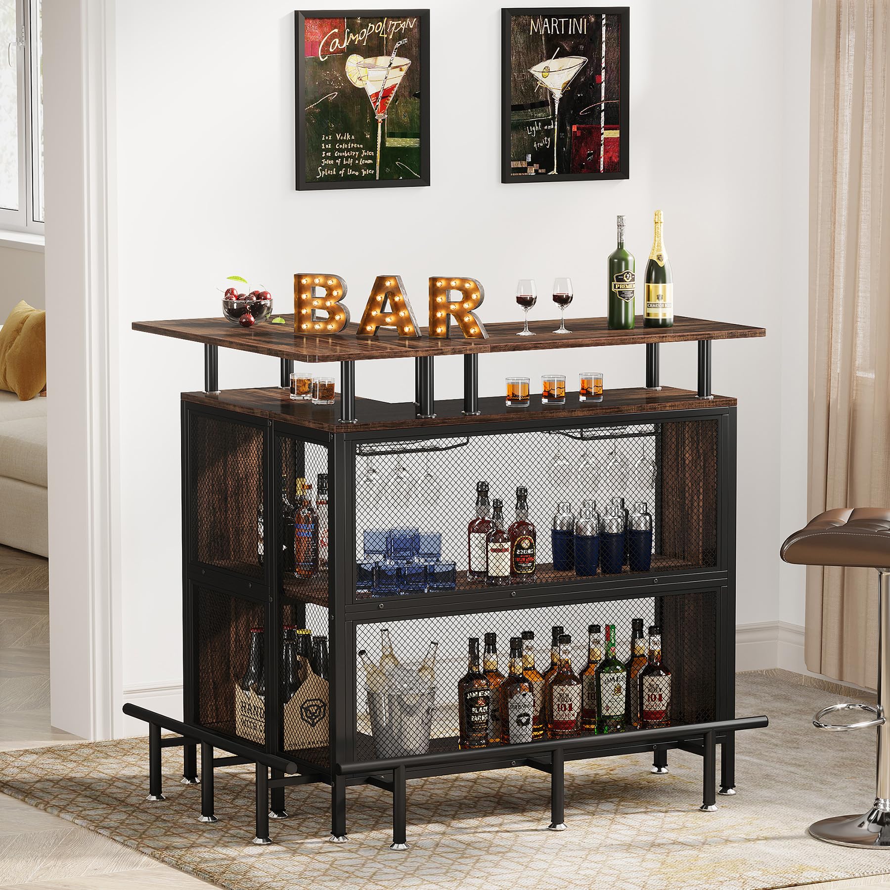 Little Tree Home Bar Unit - Mini Liquor Cabinet with Glass Shelf for Whiskey, Wine & Cocktail Storage - Perfect for Living Room, Man Cave or Home Bar Decor