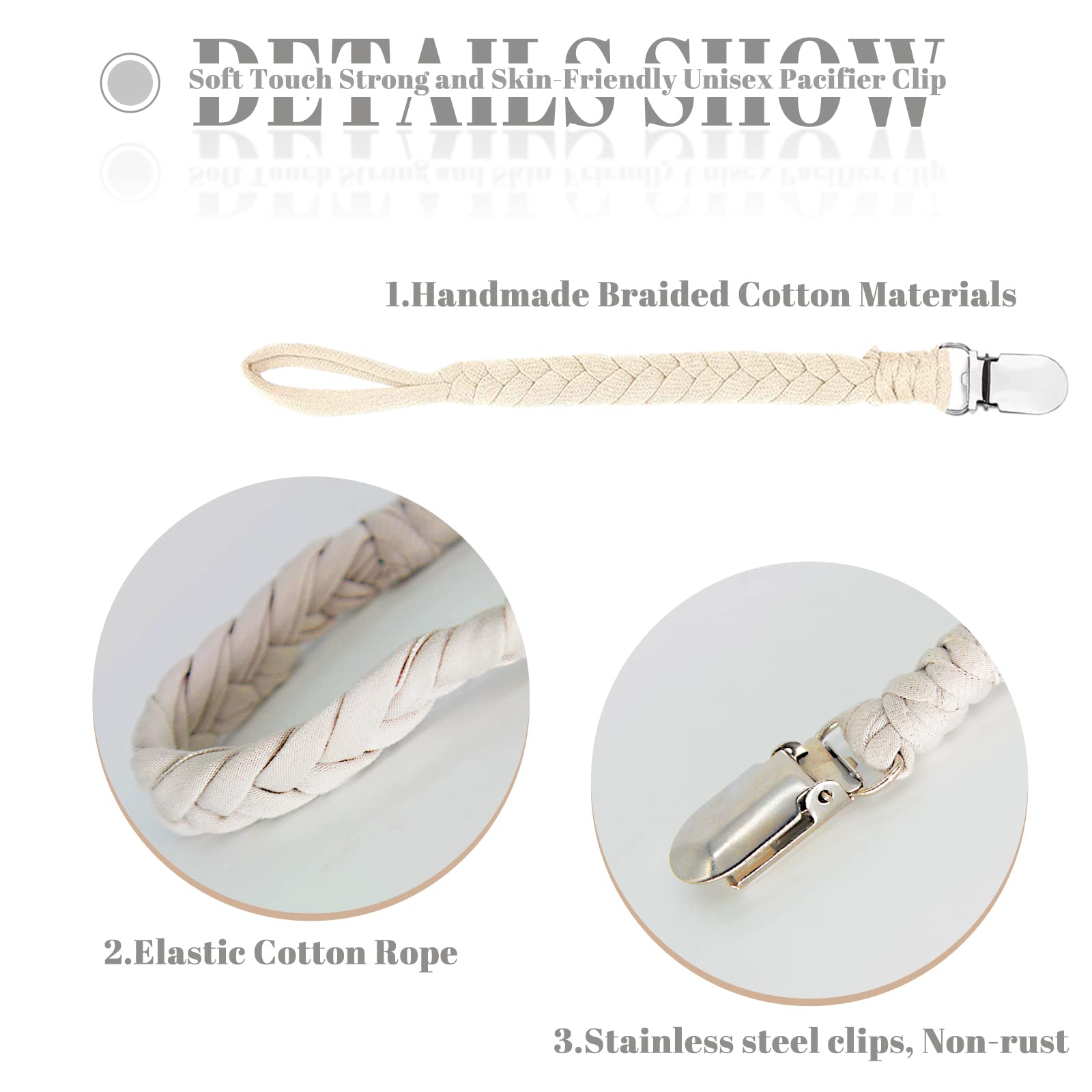 Braided Pacifier Clips for Babies - Unisex Binky Clips with Teether for Gifts & Daily Use