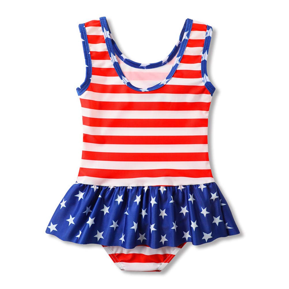 TrendyCoCo Baby Girl USA Flag One-Piece Swimsuit with UPF 50+ Sun Protection - Cute Toddler Swimwear for Beach, Pool & Summer Water Activities