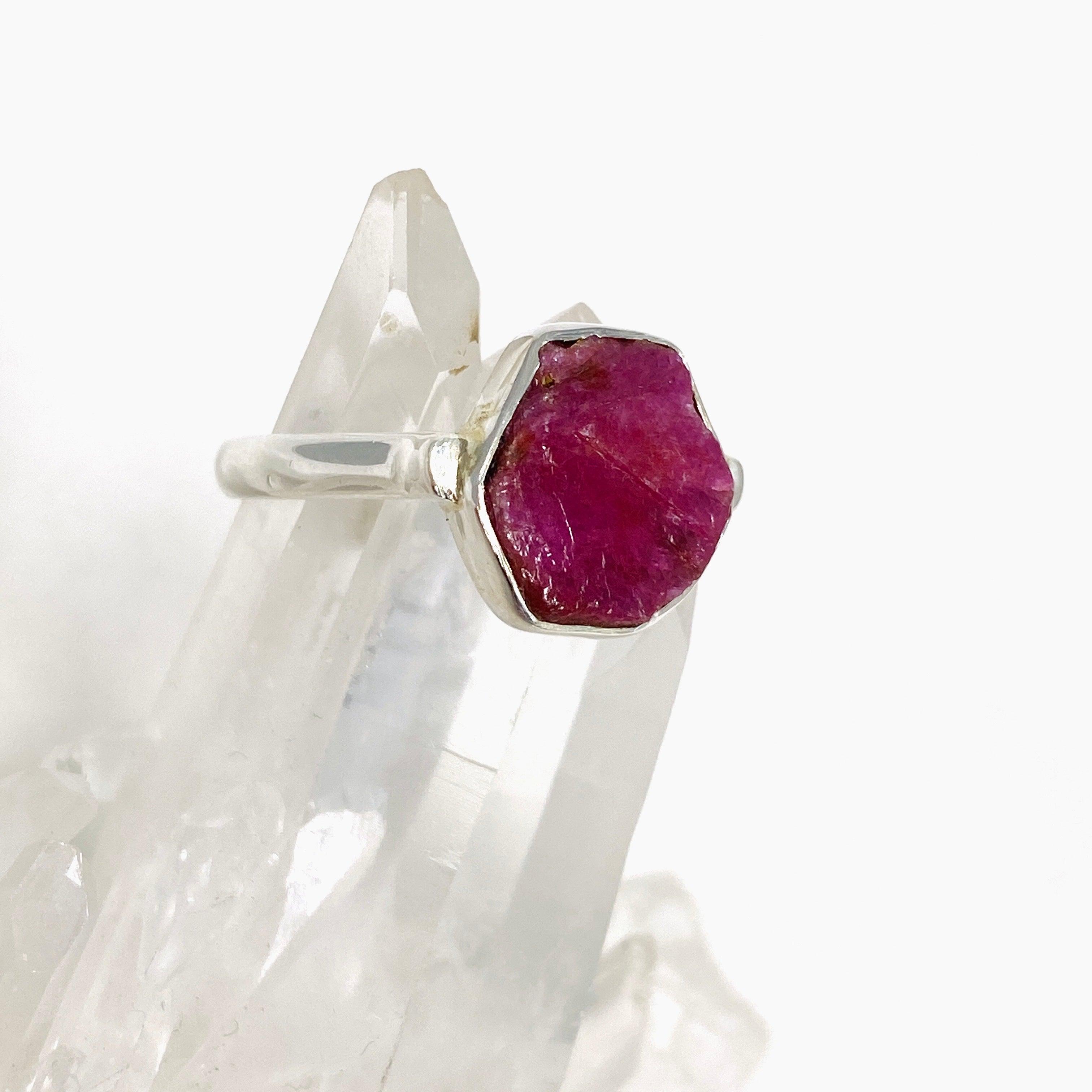 Natural Raw Ruby Hexagonal Fine Band Ring for Women - Elegant Minimalist Jewelry for Everyday Wear, Engagement, or Gift Giving