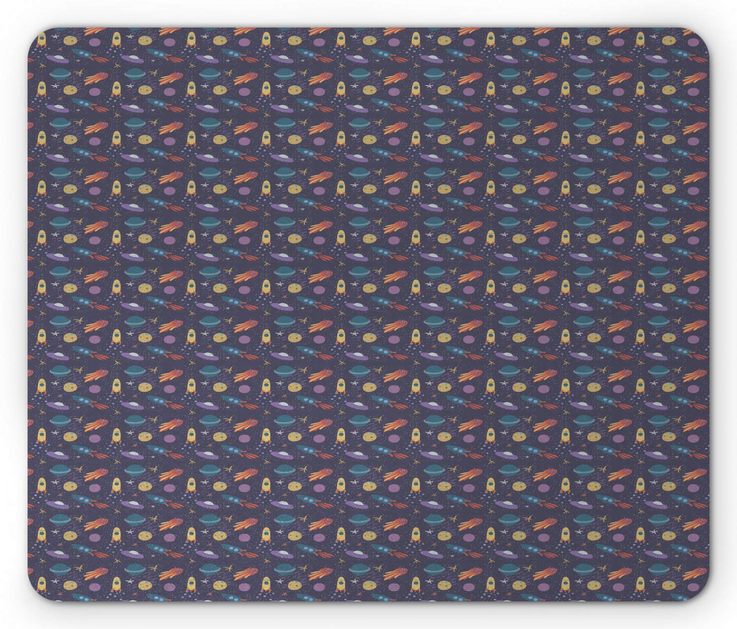 Ambesonne Alien Mouse Pad - Space Themed Comet Stars Rockets & Planets Pastel Design, Non-Slip Rubber Base, Standard Size Rectangle Mousepad for Gaming & Office Use - Perfect Gift for Sci-Fi Lovers & PC Enthusiasts