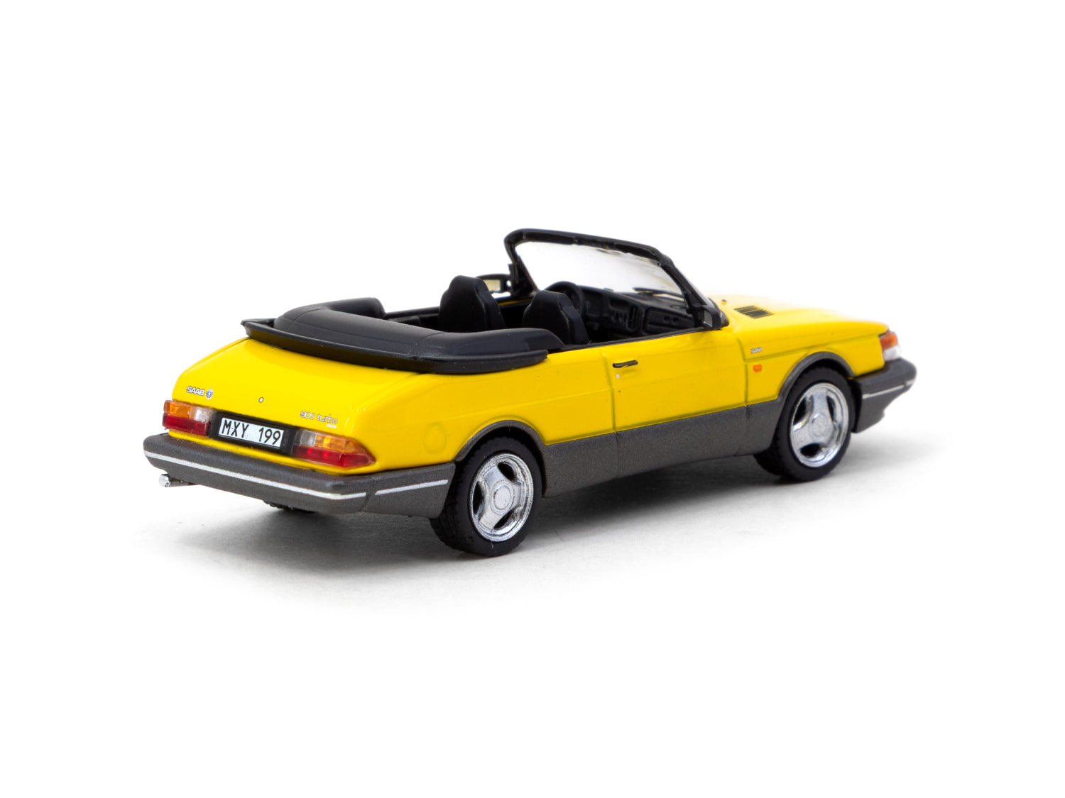 Tarmac Works 1/64 Scale Saab 900 Turbo Convertible Diecast Model Car - Yellow with Tarmac Cards Combo Set - Perfect for Collectors & Display - GLOBAL64
