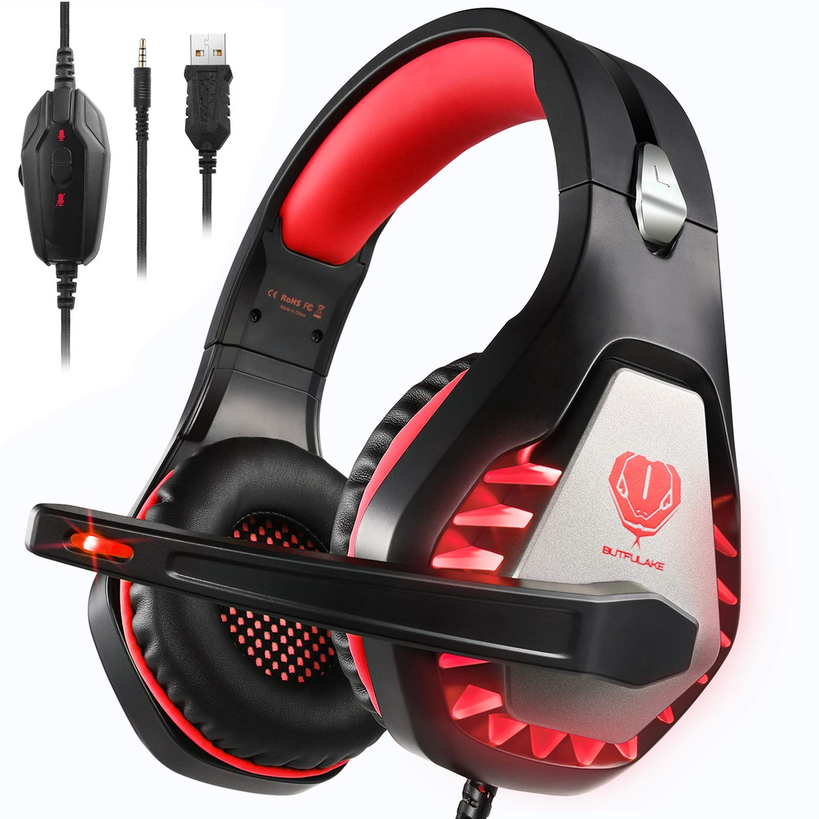 Best Gaming Headset for PS4, PS5, Xbox One, PC, Mac & Nintendo Switch - Noise Cancelling Over-Ear Headphones with Mic, 3.5mm Jack, Bass Surround & Soft Memory Earmuffs (Red) - Perfect for Online Gaming, Streaming & Virtual Meetings