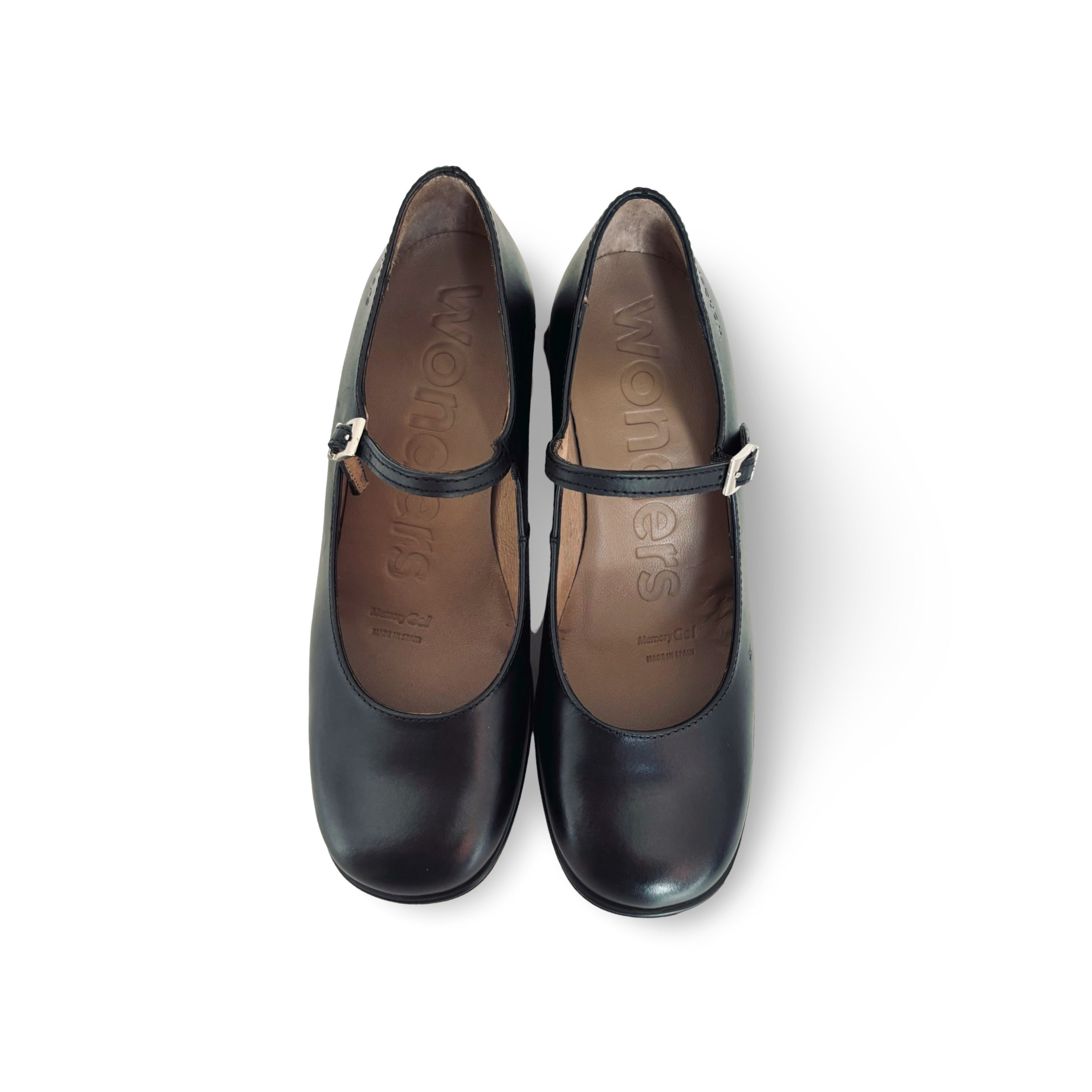 H5711 Black Leather Mary Jane Pumps for Women - Classic Comfortable Low Heel Dress Shoes for Work, Party & Wedding