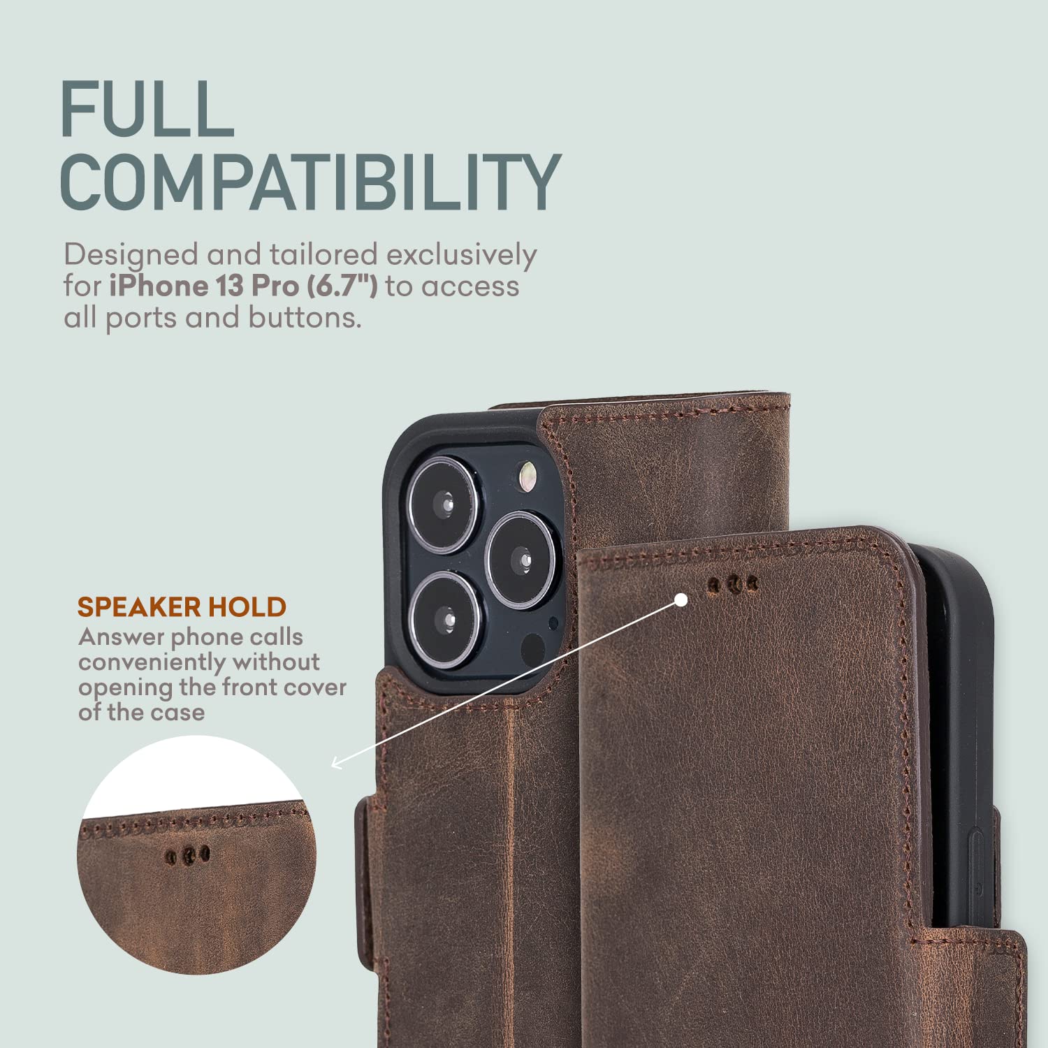 Bayelon Premium Full Grain Leather Wallet Case for iPhone 13 Pro Max - Magnetic Folio Flip Cover with Card Slots & Kickstand, MagSafe Compatible (Dark Brown) | Perfect for Business, Travel & Everyday Protection