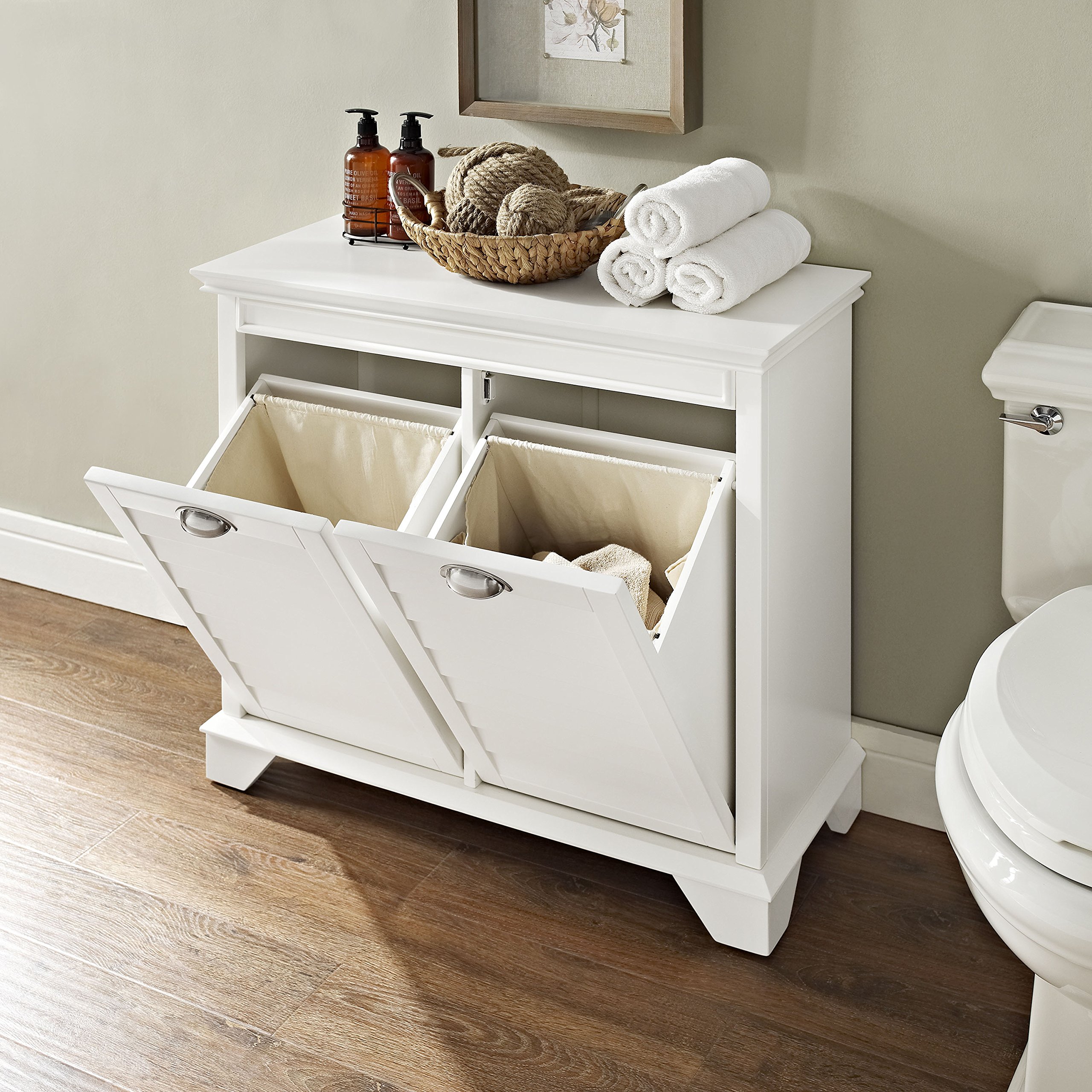 Crosley Furniture Lydia Laundry Hamper with Linen Sorting Bags - White Bathroom Storage Organizer for Clothes, Towels & Home Organization | Perfect for Bedroom, Laundry Room & Bathroom Storage Solutions