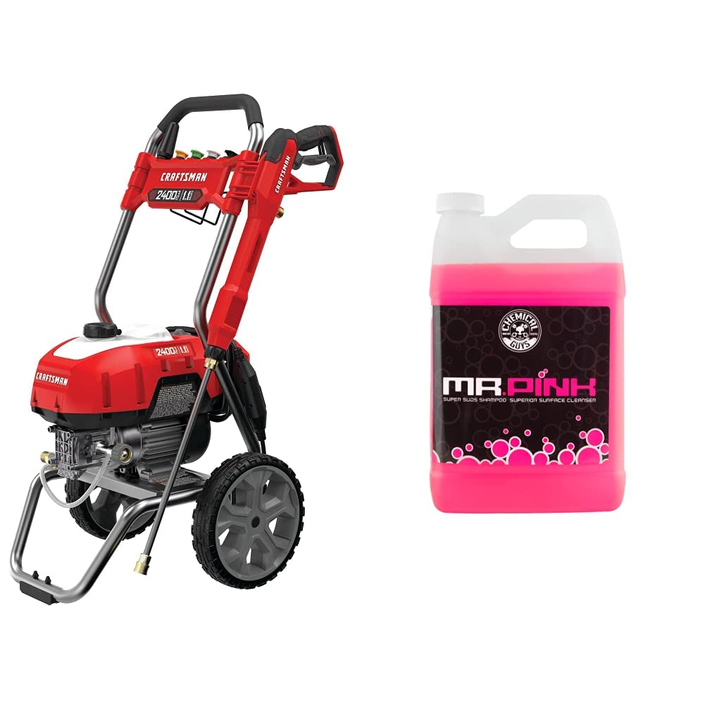 CRAFTSMAN CMEPW2400 Electric Pressure Washer 2400 PSI 1.1 GPM Cold Water Corded & Chemical Guys CWS_402 Mr. Pink Foaming Car Wash Soap 1 Gallon (128 fl oz) Candy Scent - Perfect for Home Exterior Cleaning and Car Detailing