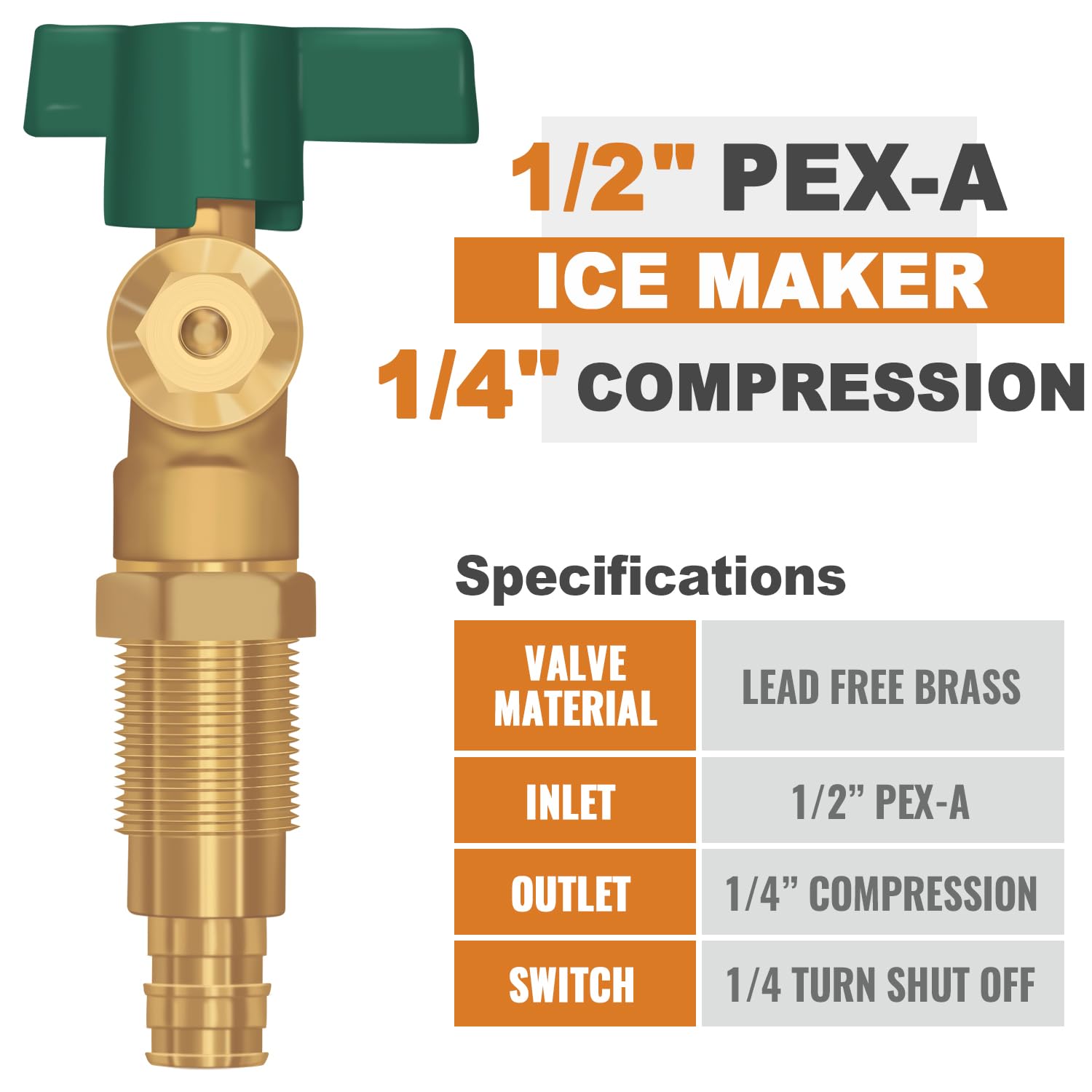 SUNGATOR Pex A Ice Maker Outlet Box - 1/2 Inch Pex Expansion Inlet to 1/4 Inch OD Compression Outlet - Ice Maker Valve Wall Box with 2 Expansion Rings - Compatible with Refrigerators & Water Dispensers - Perfect for Home Kitchen, RV, and Commercial Ice Machine Installations