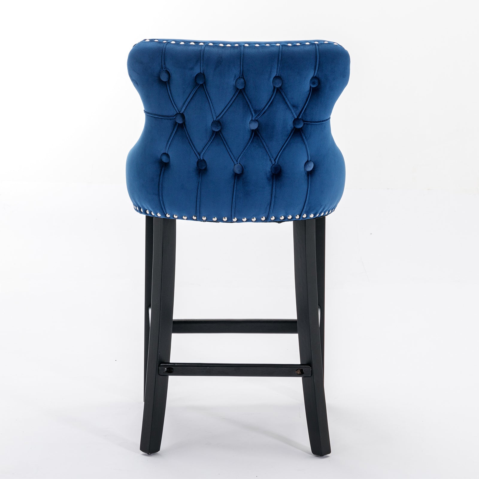 Contemporary Velvet Upholstered Wingback Bar Stools with Button Tufted Design, Wooden Legs & Chrome Nailhead Trim - Set of 4 Blue Bar Chairs (SW1824BL) for Kitchen Island, Breakfast Nook & Home Bar Decor