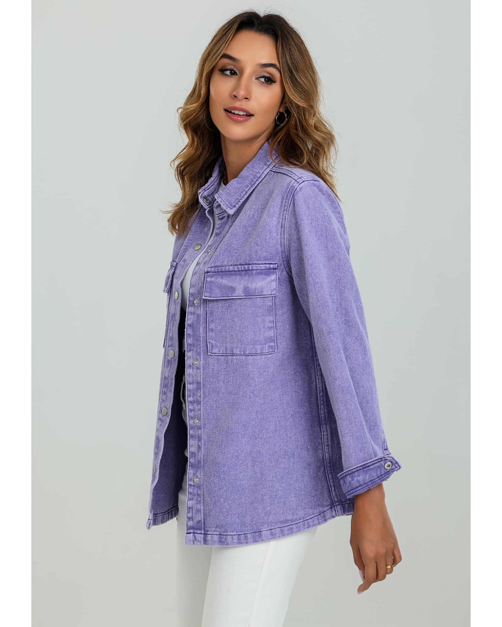 Luvamia Women's Oversized Denim Jacket - 2025 Spring Fashion Button Down Western Shacket with Pockets | Casual Outerwear for Street Style & Everyday Wear