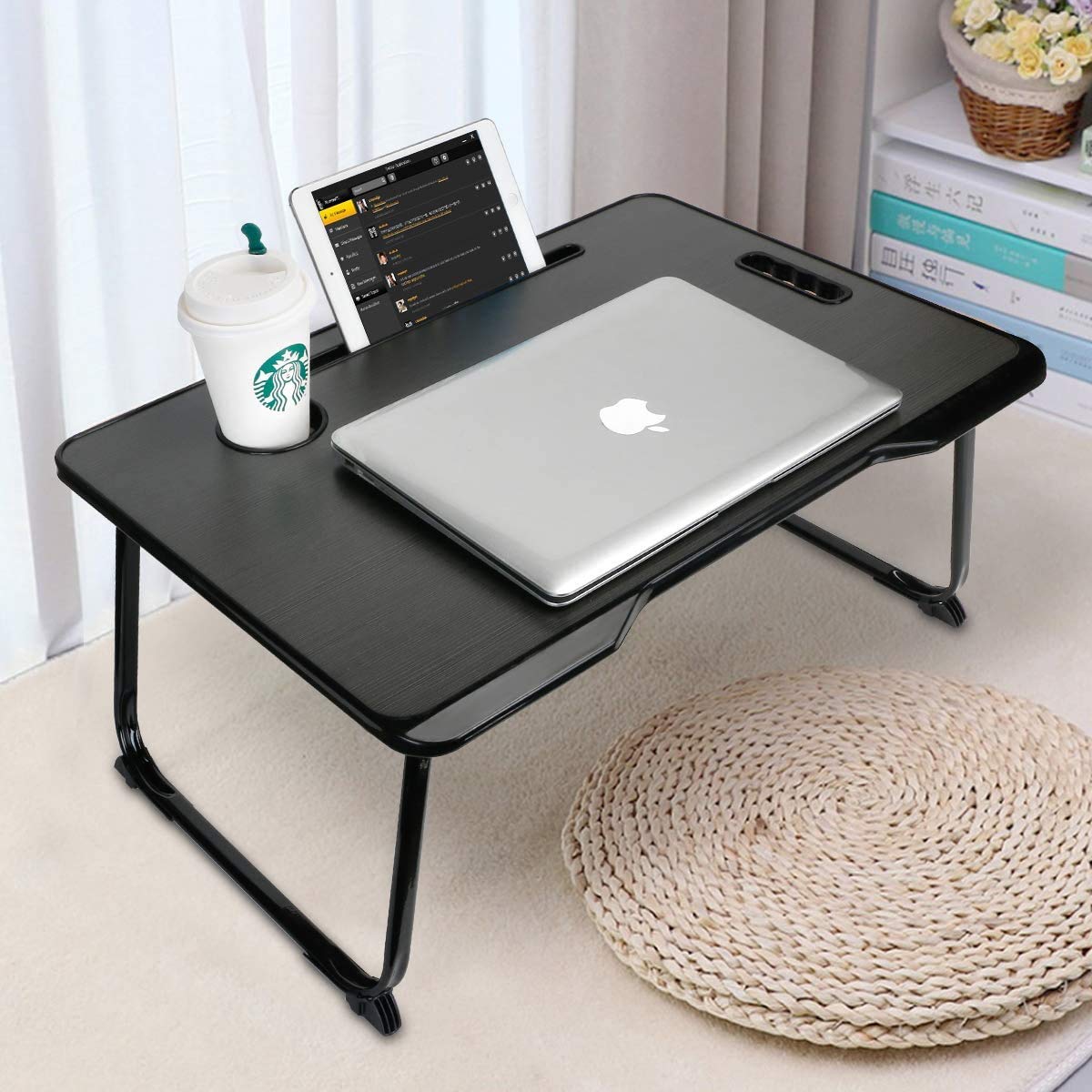 Foldable Laptop Desk for Bed & Sofa - Portable Adjustable Laptop Table for Working, Writing & Eating - Compact Bed Tray with Non-Slip Surface (Black) - Perfect for Home Office, Dorm Room & Cozy Workspaces