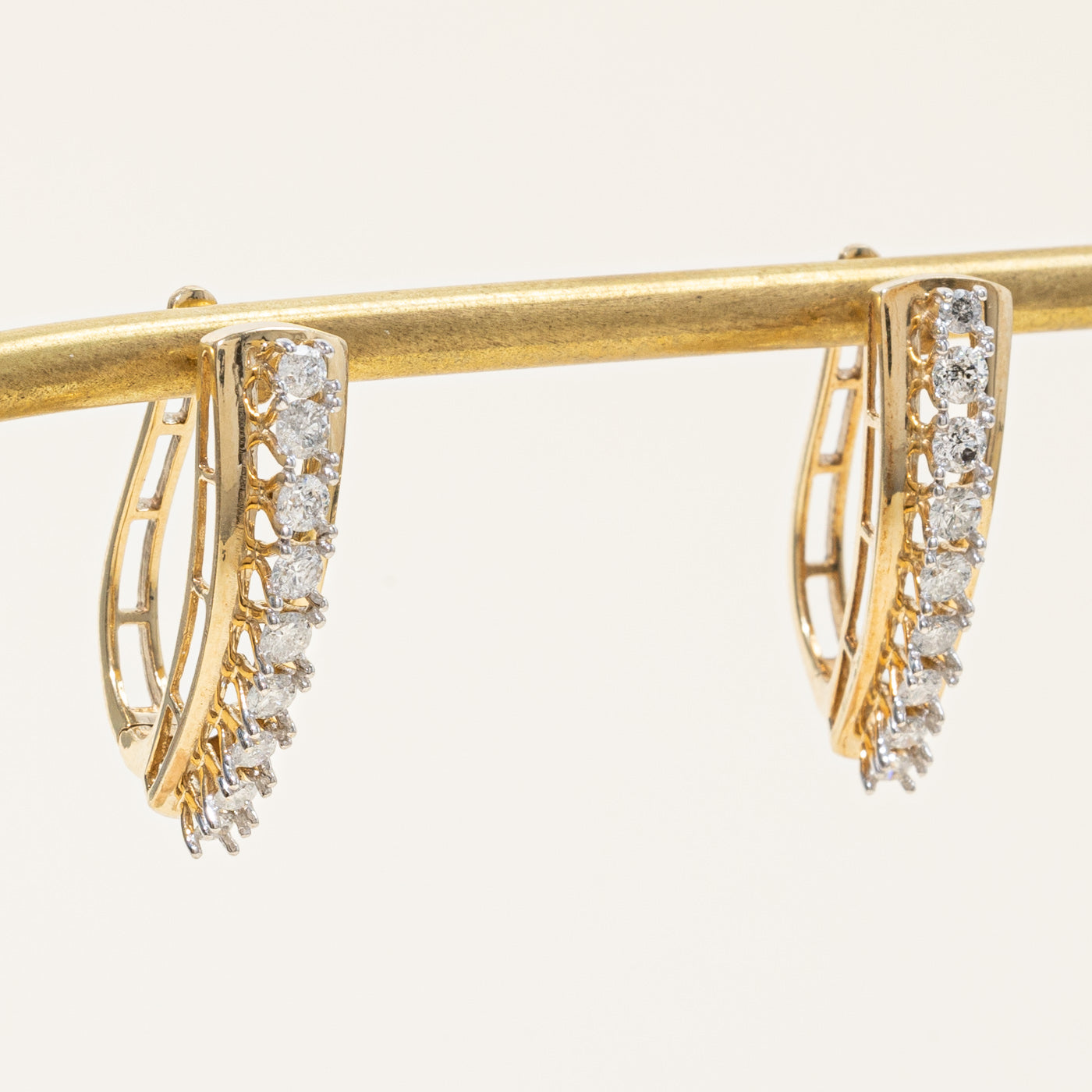 0.92ctw Diamond Oval Hoop Earrings for Women - 14K Gold Plated Elegant Dangle Earrings for Wedding, Party & Everyday Wear