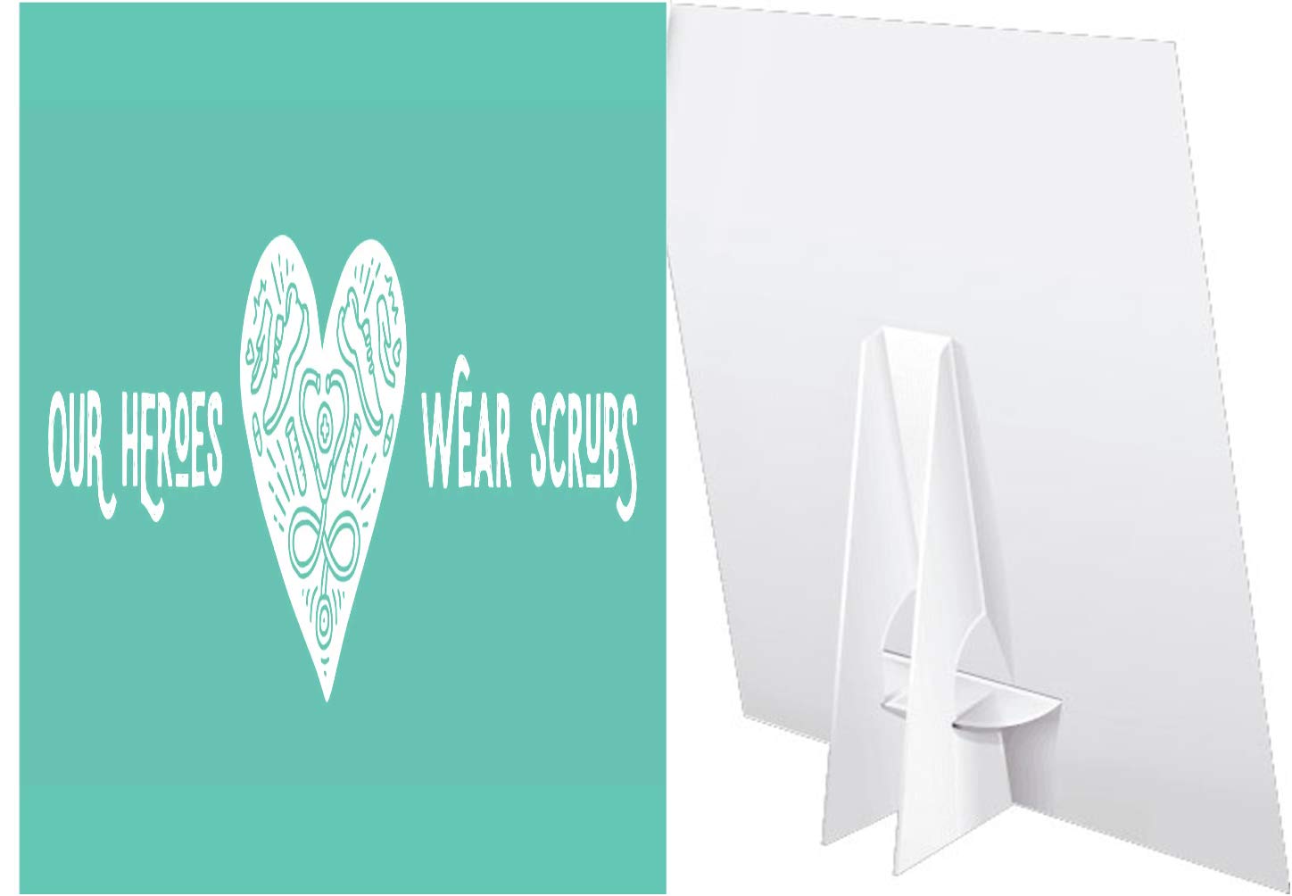 Our Hero's Wear Scrubs - Appreciation Sign for Healthcare Workers | Card Counter Paper Easel Display | Perfect for Hospitals, Clinics & Nurse Appreciation Gifts