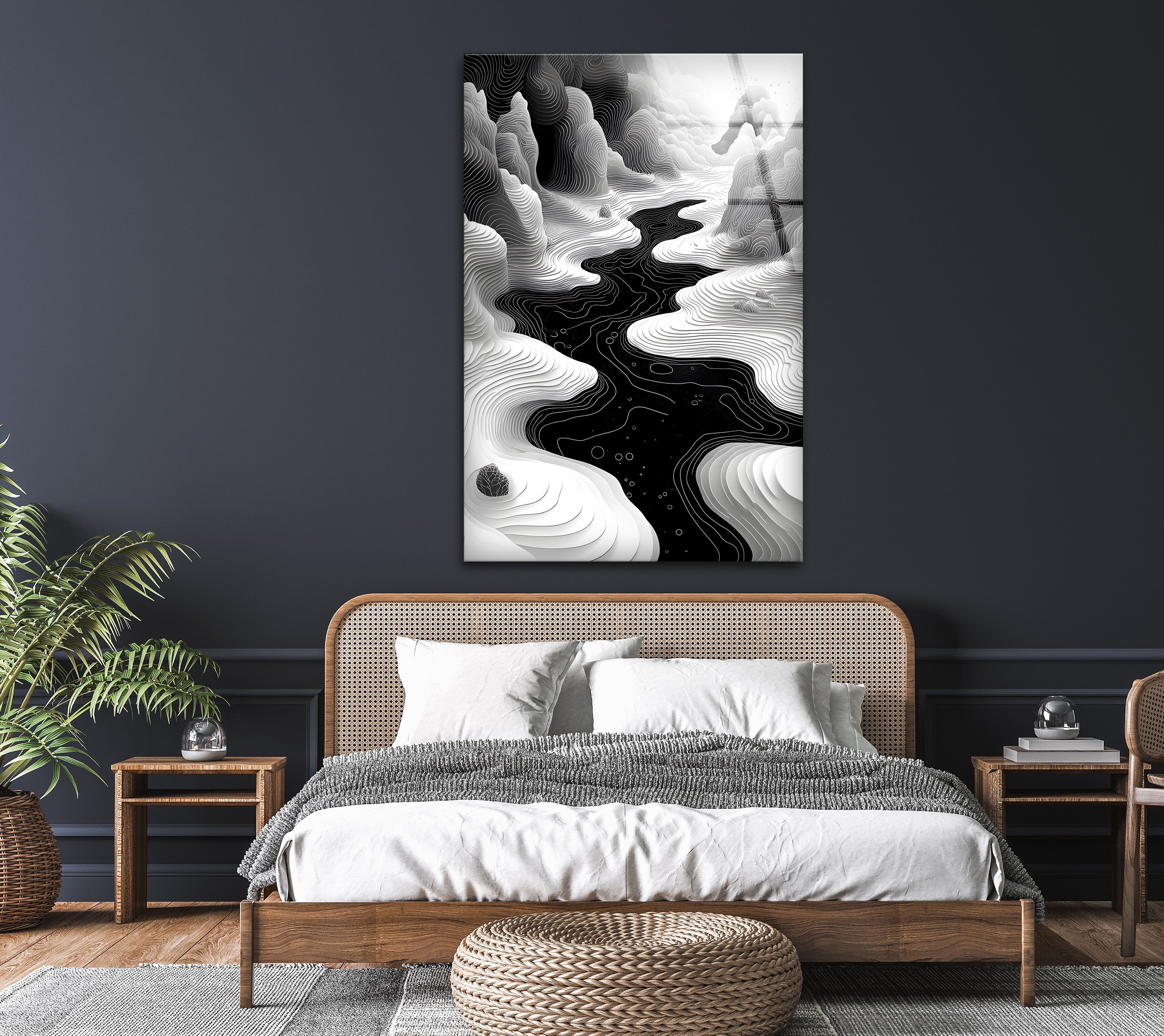 Abstract Black & White Landscape Wall Art - Modern Geometric Canvas Print for Living Room & Office Decor