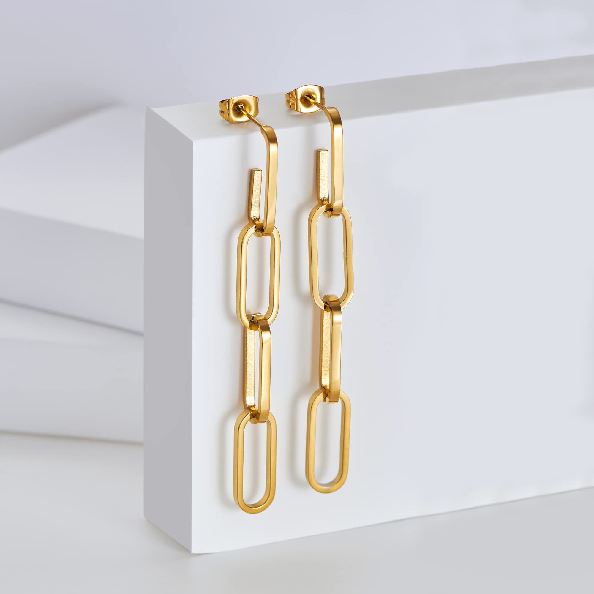 LILIE&WHITE 14K Gold Pave Cubic Zirconia Convertible Hoop Earrings for Women - Paperclip Link Chain Drop Dangle Earrings Set, Rectangle Design | Perfect for Parties, Weddings & Everyday Elegant Wear