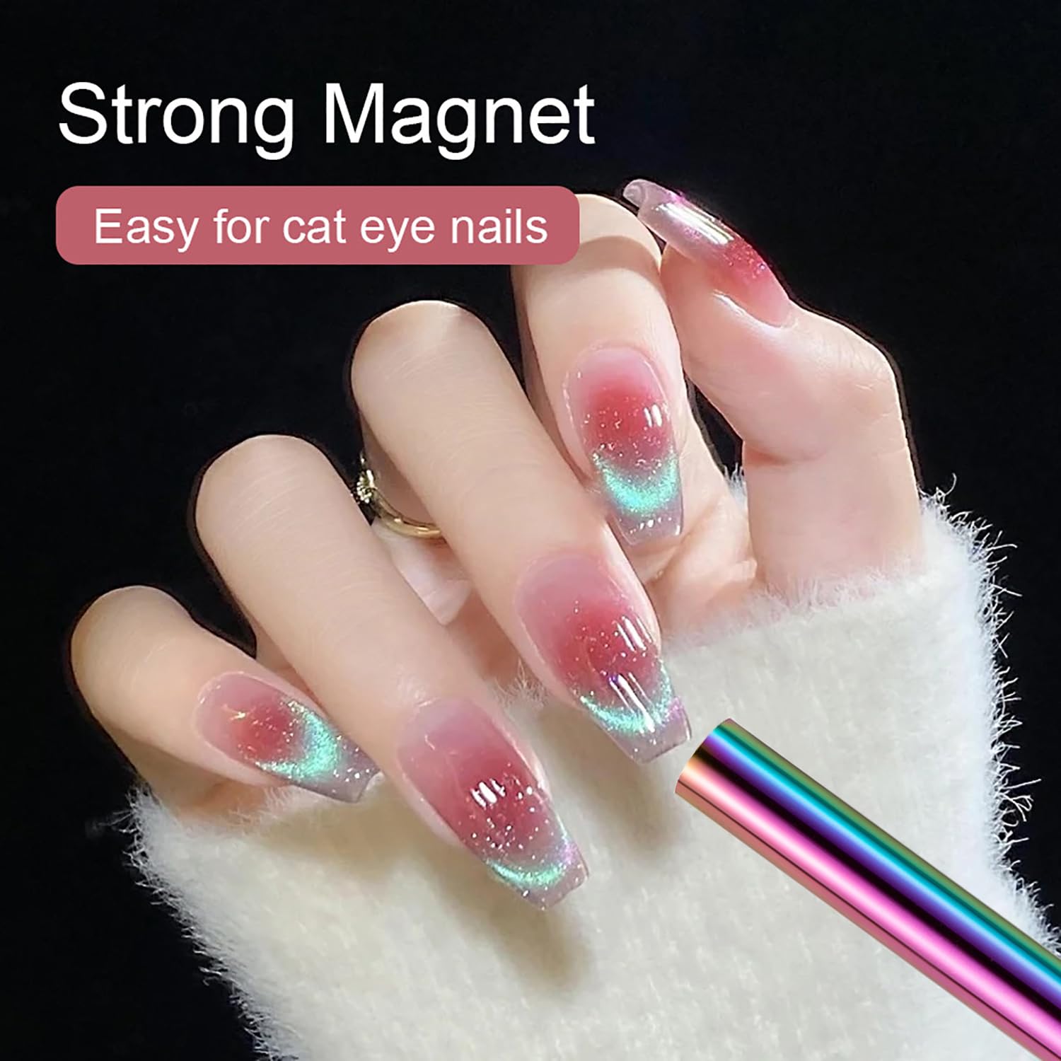 2-Piece Double-Ended Cat Eye Nail Magnet - Iridescent Cylindrical Strong Magnetic Tool for Cat Eye Gel Polish (Brown, 3-in-1 Design) | Perfect for Salon & DIY Nail Art at Home
