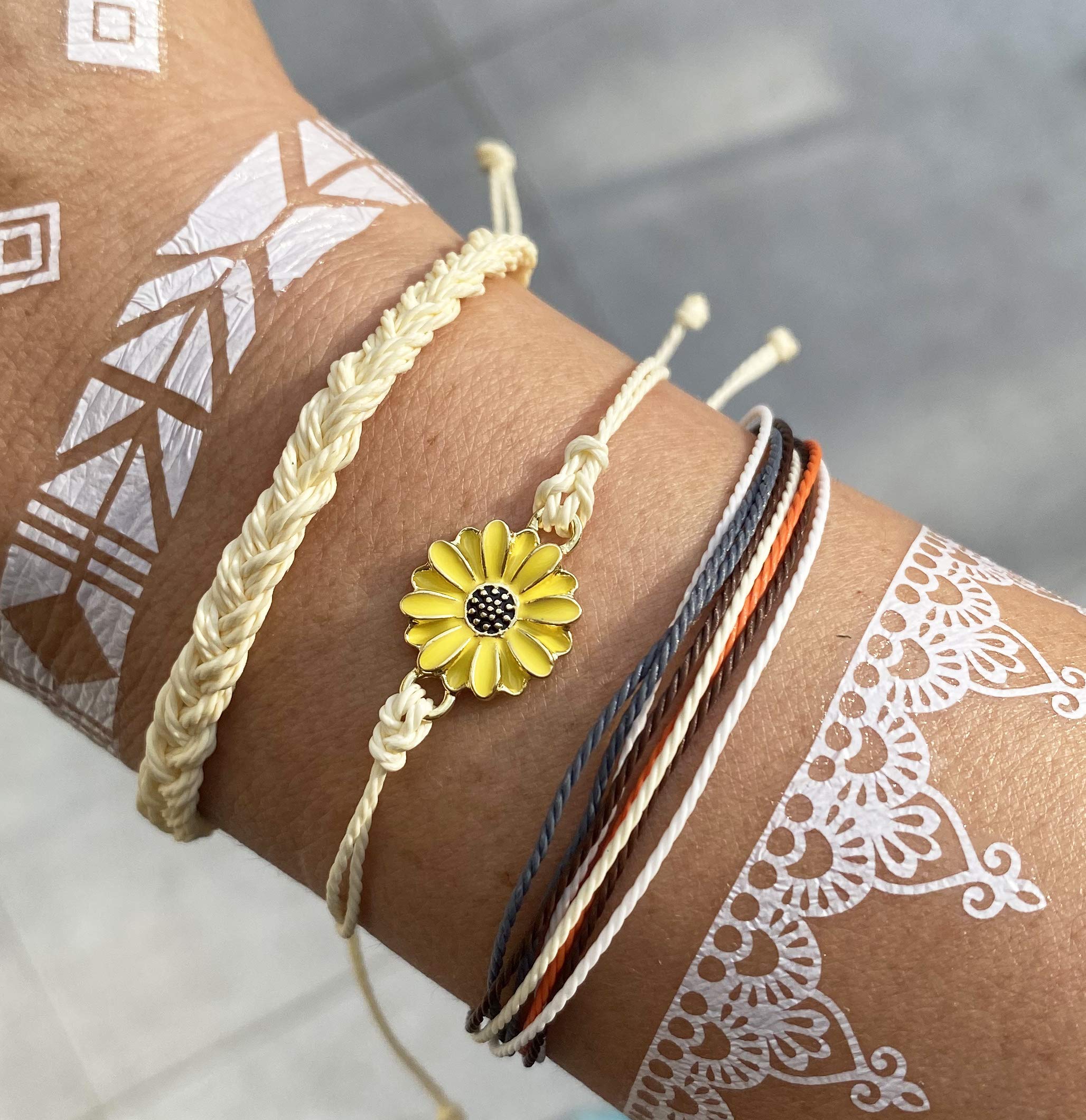 Blue Boho Friendship Bracelets for Women - Adjustable Sunflower Beaded Bracelet Set - Stackable Surfer Beach Summer Essentials - Perfect for Gifts, Stocking Stuffers & Everyday Wear