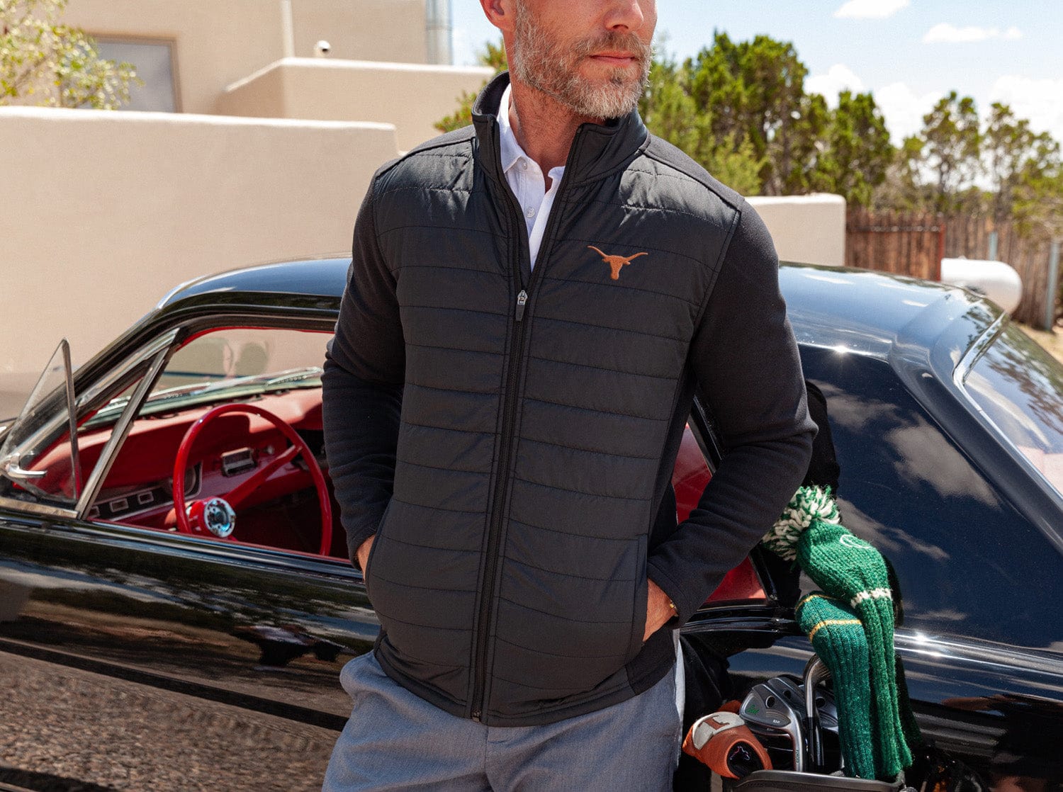 Texas Longhorn Hybrid Puffer Jacket - Stylish Black Winter Coat for Men & Women | Perfect for Outdoor Activities, Hiking, and Casual Wear