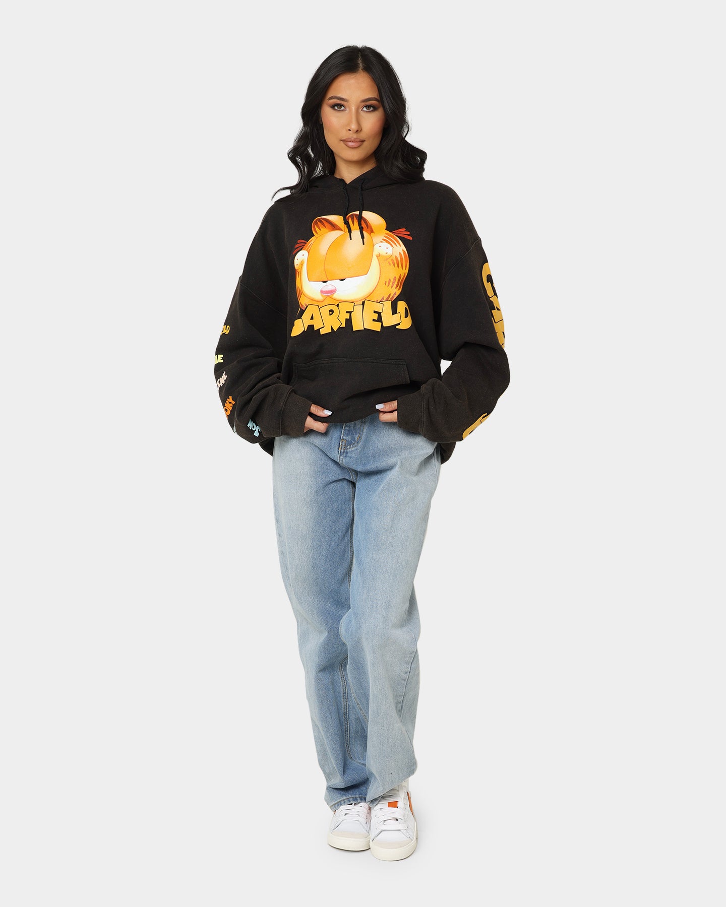 Vintage Garfield Hoodie - Black Wash | American Thrift | Retro Cartoon Sweatshirt for Men & Women | Perfect for Casual Wear, Cosplay & Gift Giving