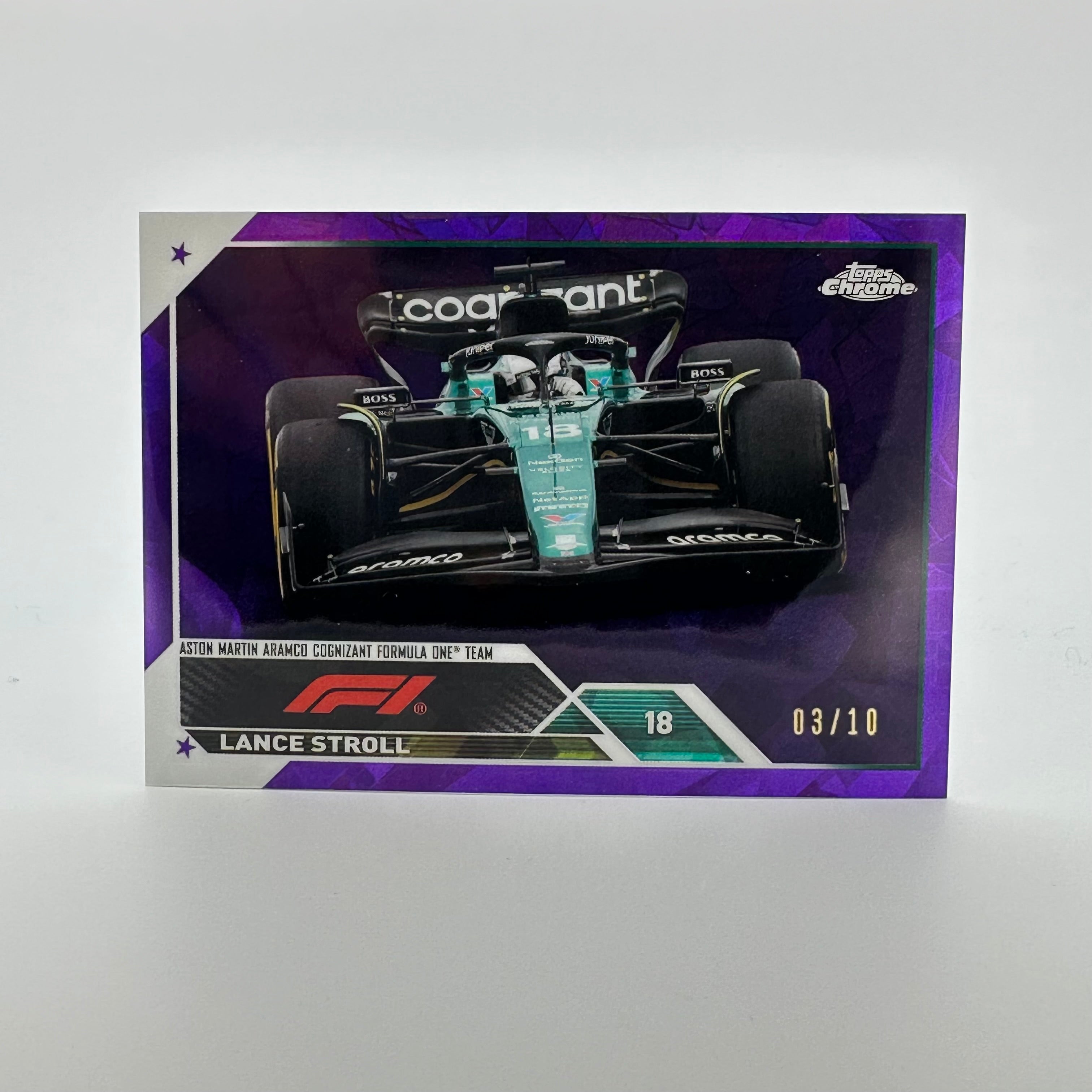 2023 Topps Chrome Sapphire Purple Lance Stroll #107 F1 Racing Card - Perfect for Collectors, Fans, and Sports Memorabilia Enthusiasts