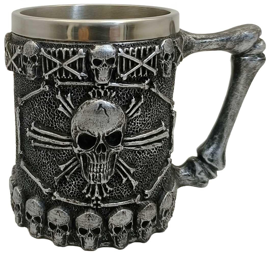 Viking Skull Coffee Mug 14oz - Stainless Steel Insulated Reusable Cup with Handle for Hot & Cold Drinks - Perfect for Coffee, Tea, Beer, Milk - Great Halloween Barware, Party Cup & Unique Gift for Men & Women
