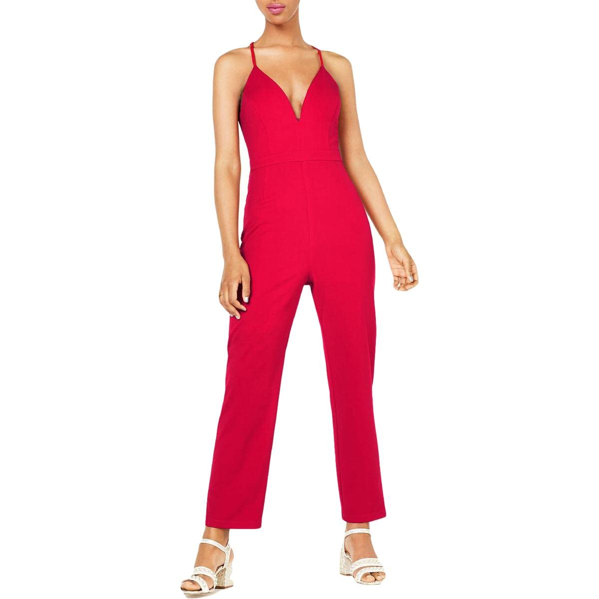 Women's Red Lace Back Sleeveless Jumpsuit - Sexy Summer Romper for Beach Party, Date Night & Vacation Outfits