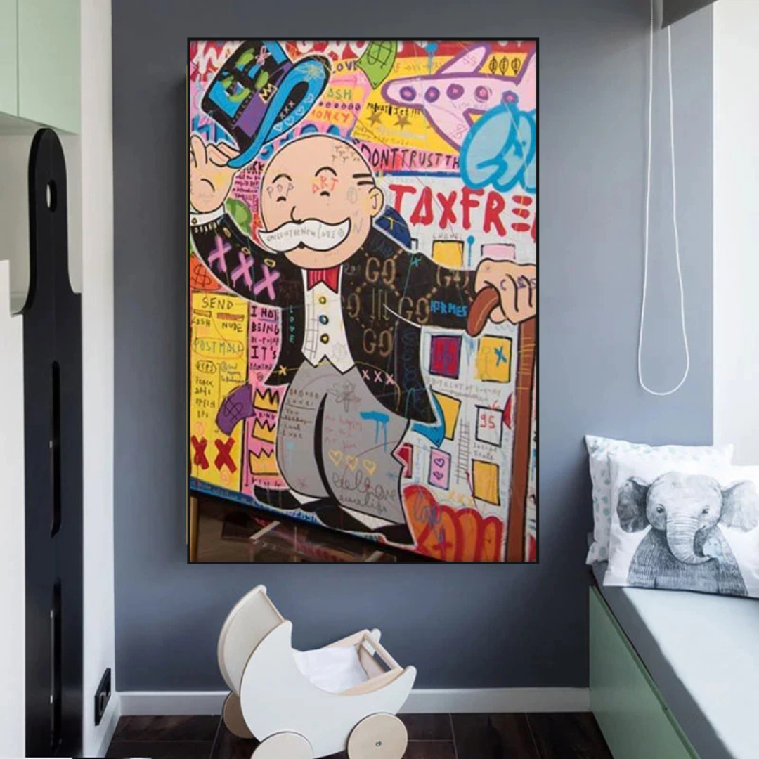 Alec Monopoly Canvas Wall Art Decor - Modern Pop Art Painting for Home & Office - Perfect for Living Room, Bedroom, and Office Wall Decor
