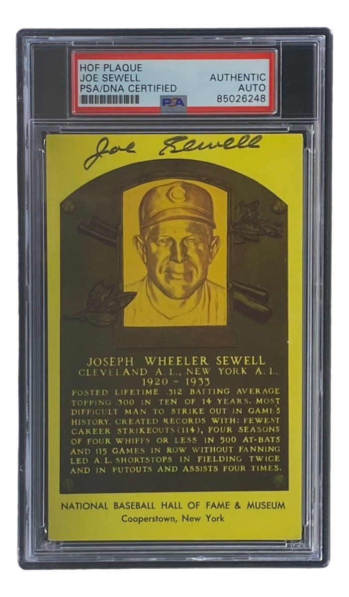 Joe Sewell Autographed 4x6 Cleveland Indians Hall of Fame Plaque Card - PSA/DNA Certified #85026248 - Perfect for Baseball Memorabilia Collectors & Sports Fans Display