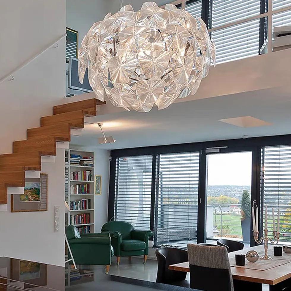 Modern White Crystal Pendant Light - Elegant Spherical Chandelier for Dining Room, Living Room, and Bedroom Lighting