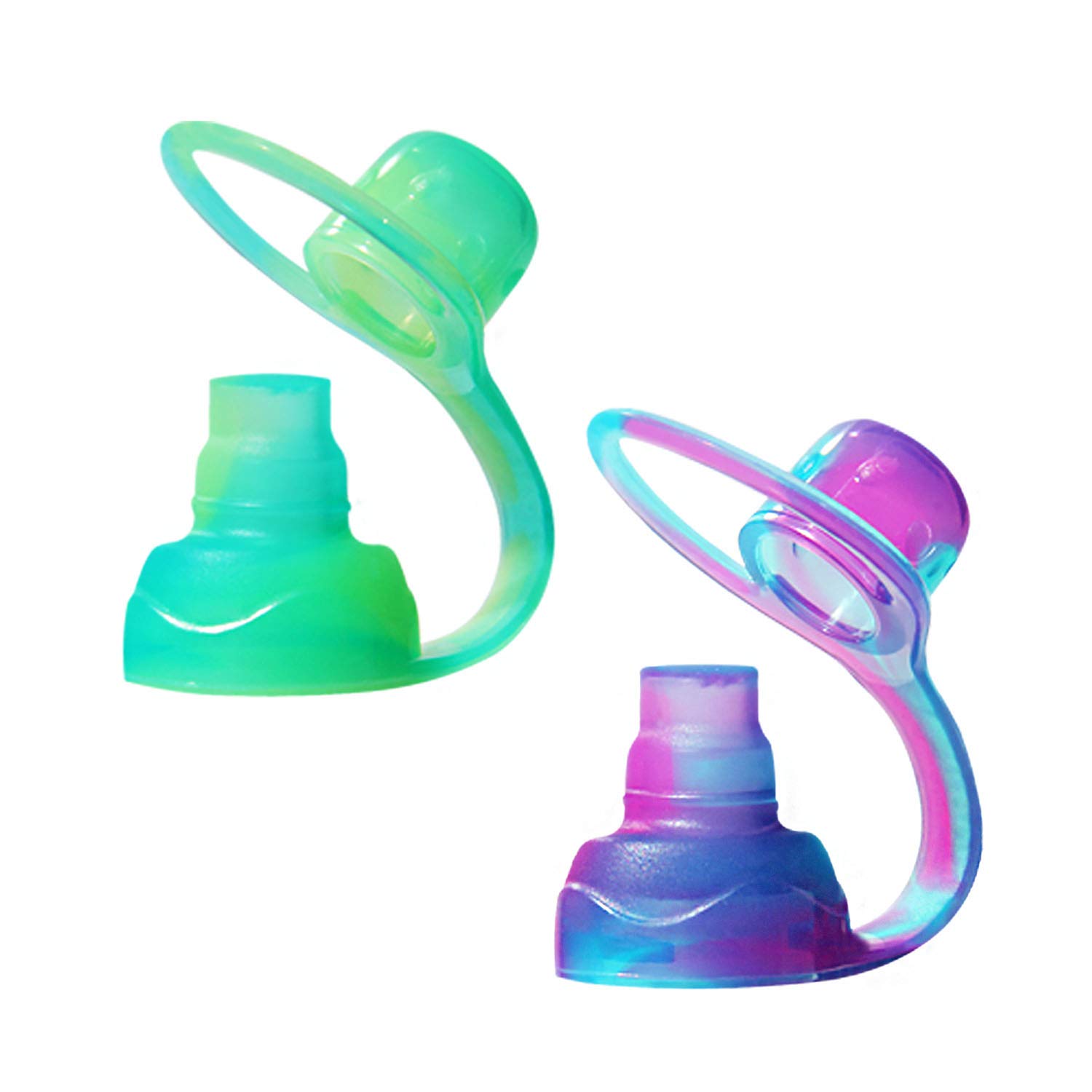 ChooMee SoftSip Baby Food Pouch Top - No Spill Silicone Spout with Flow Control Valve | BPA-Free, 100% Food-Grade Silicone | Perfect for Baby-Led Weaning & On-the-Go Feeding (2-Pack, Green Purple Swirl) | Ideal for Purees, Smoothies & Healthy Snacks
