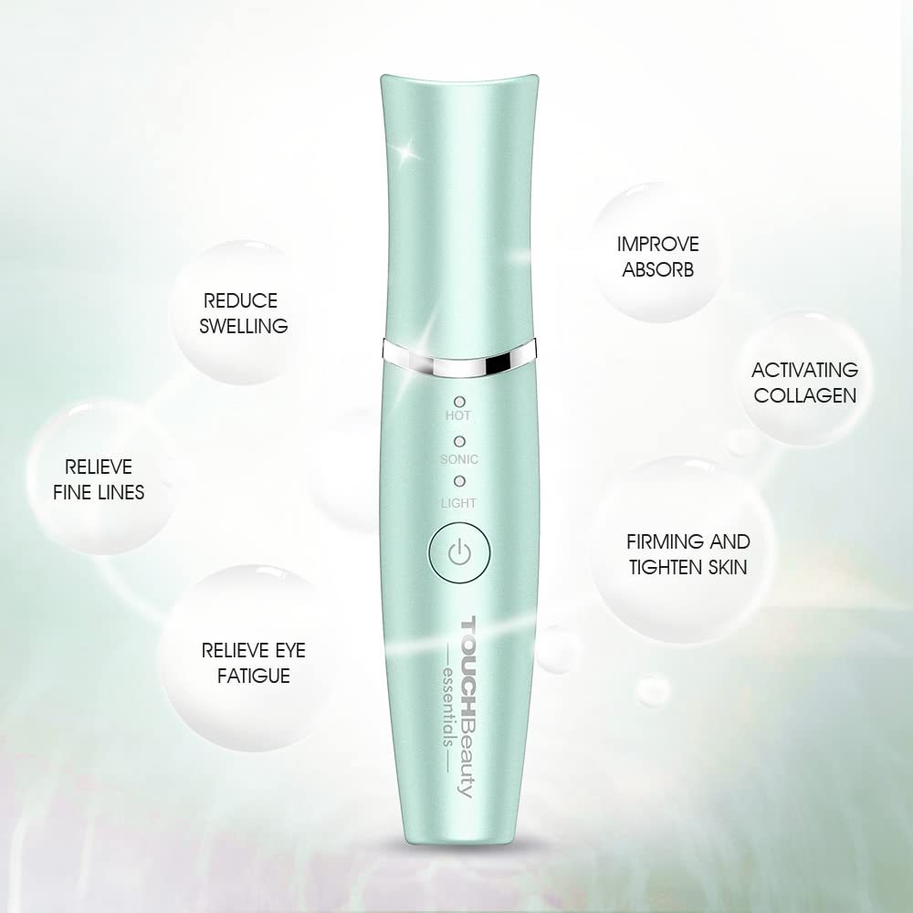 TOUCHBeauty Rechargeable Heated Eye Massager with 42℃ Warm Therapy - Ionic Facial Wand for Dark Circles, Puffiness & Anti-Aging Wrinkle Reduction - Perfect for Relaxation & Skincare Routine (Green)
