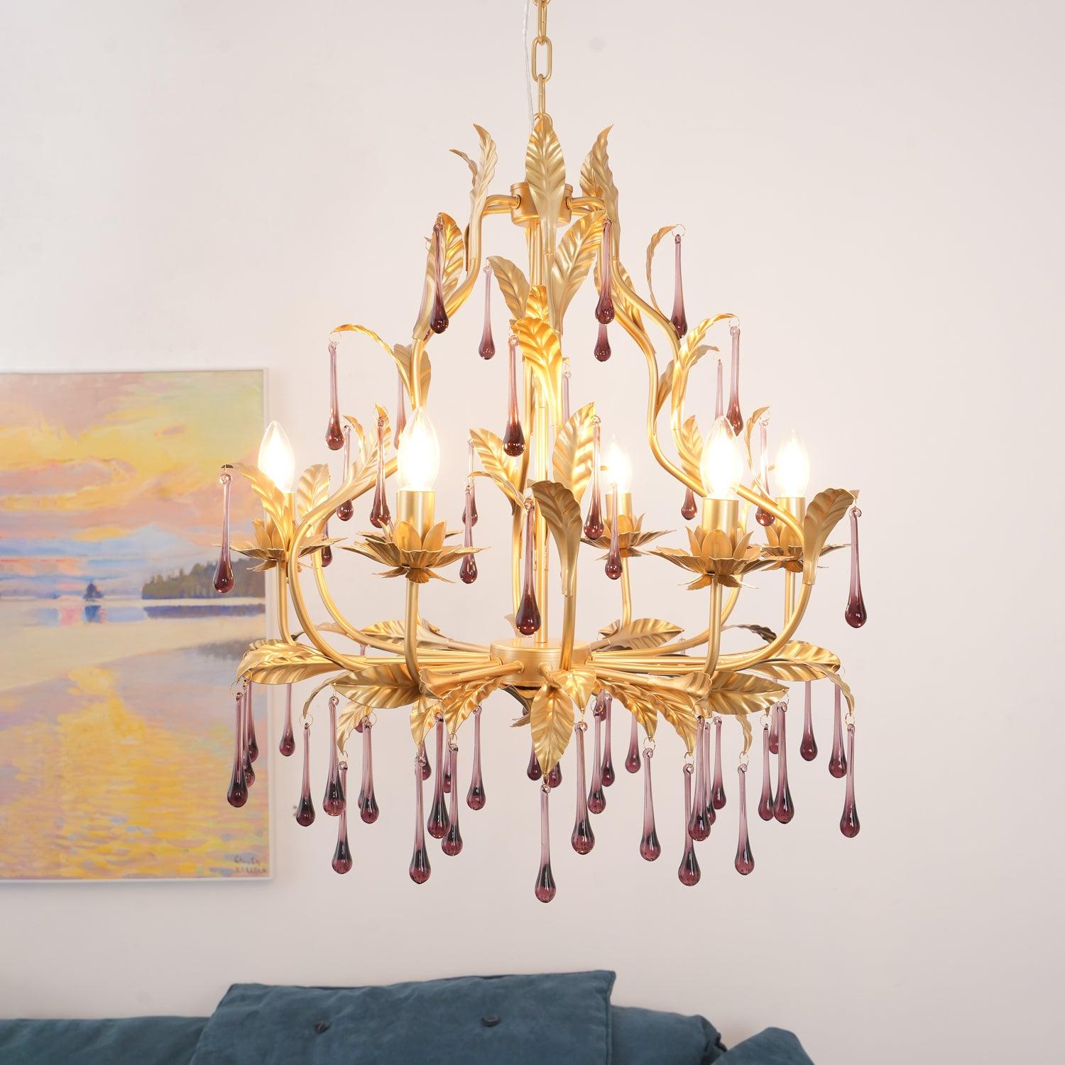 Elegant Amethyst Drops Crystal Chandelier - Modern Glass Ceiling Light Fixture for Dining Room, Living Room & Bedroom Decor