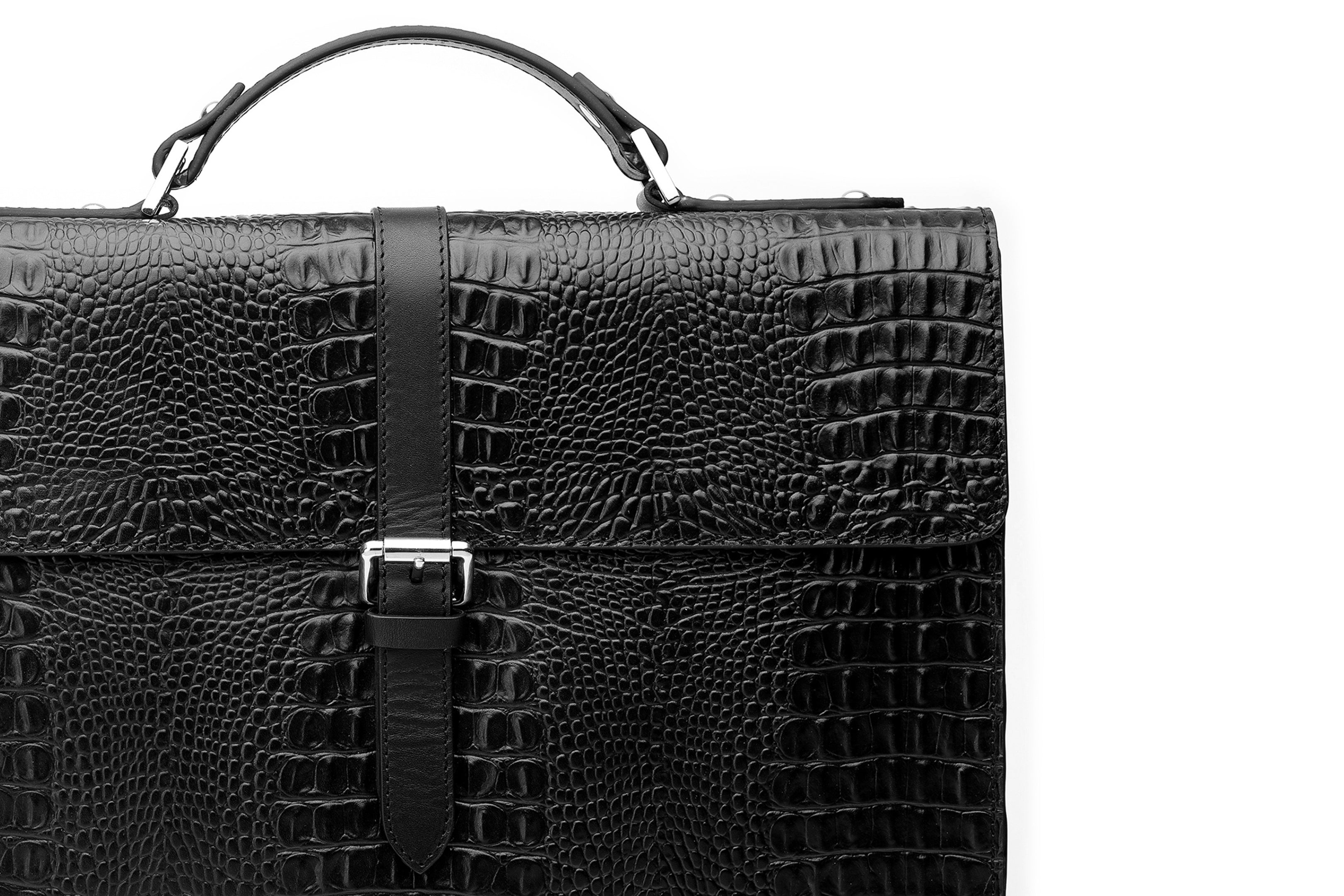 Premium Genuine Leather Laptop Briefcase - Black Crocodile Embossed Business Bag for Men & Women | Perfect for Office, Travel & Professional Meetings