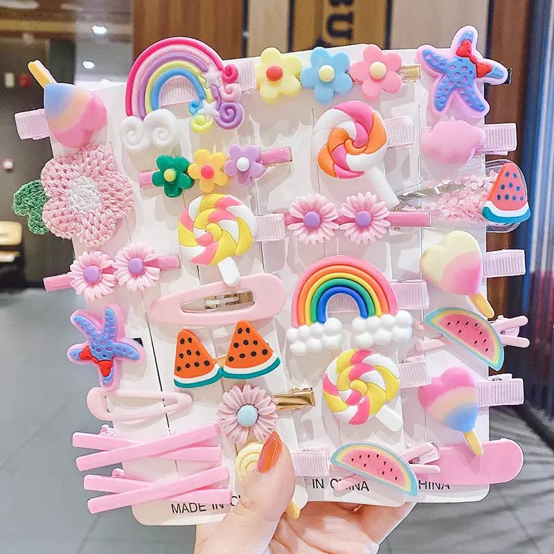 Unicorn Ice Cream Hair Clips Set for Girls - 14 Pcs Korean Hair Accessories for Toddler & Kids - Party & Daily Use