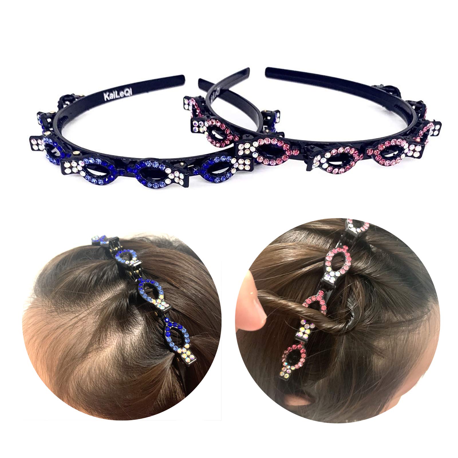 Rhinestone Hair Bands for Women & Girls – Double Bangs Hair Accessories, Korean Braided Headbands with Clips, Twist Headbands for Styling – Perfect for Parties, Weddings & Everyday Fashion