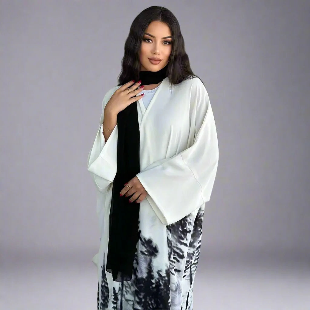 Stylish Tie-Dye Muslim Women's Cardigan Open Abaya Dress - Perfect for Prayer, Modest Fashion & Everyday Wear