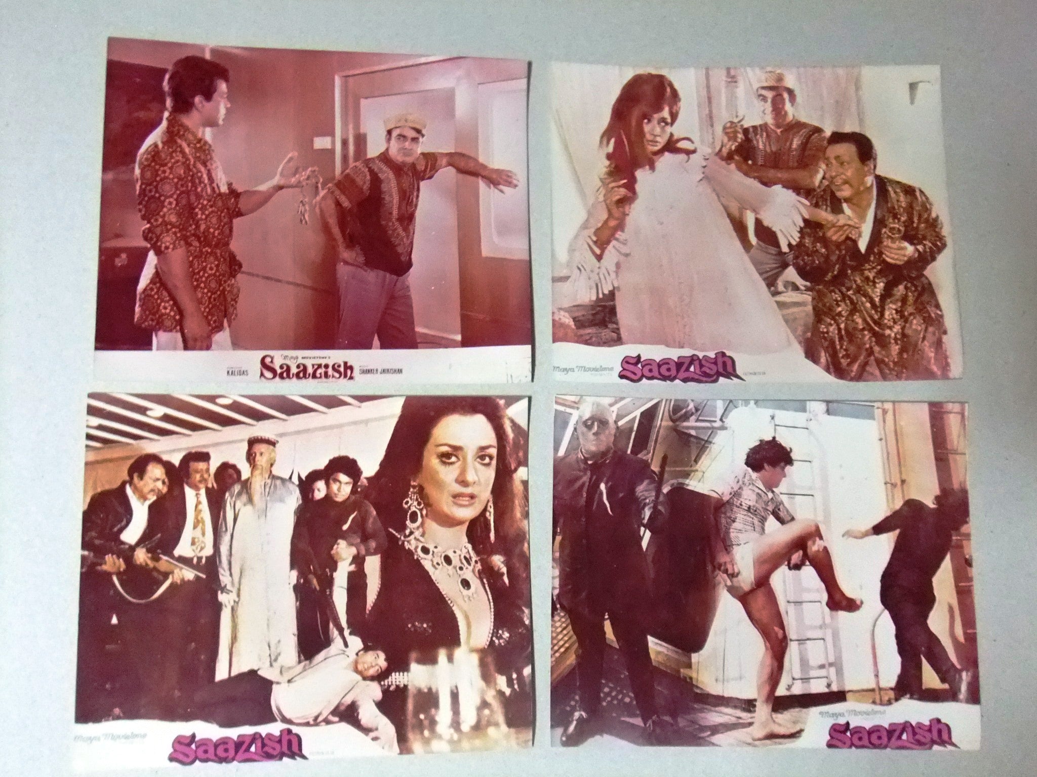 Vintage 1970s Bollywood Movie Photos - Set of 19 Color 8x10 Prints Featuring Saira Banu & Dharmendra in Saazish - Perfect for Film Memorabilia Collectors, Home Theater Decor, and Bollywood Enthusiast Gifts