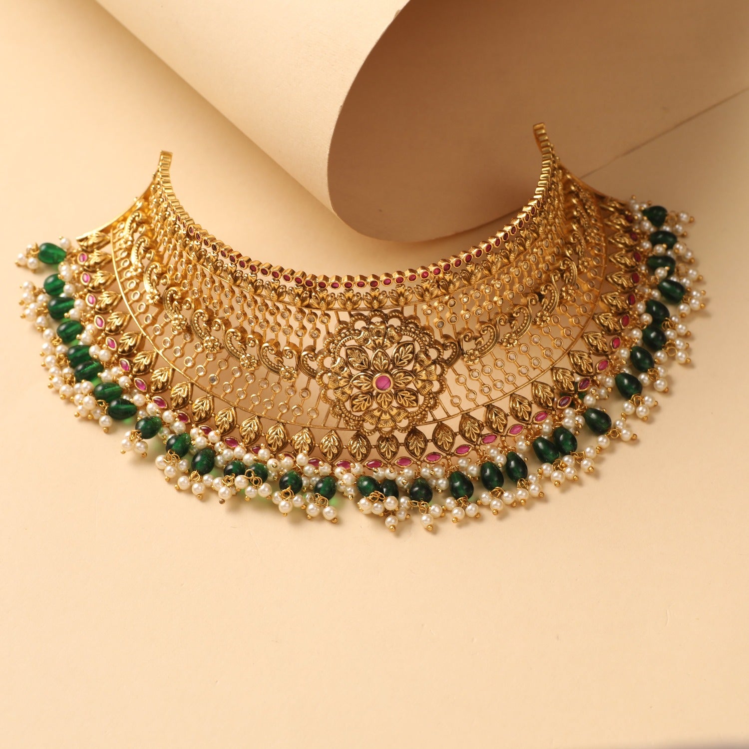 Samriddhi Antique Choker Set - Elegant Vintage Necklace Jewelry for Women - Perfect for Weddings, Parties & Special Occasions